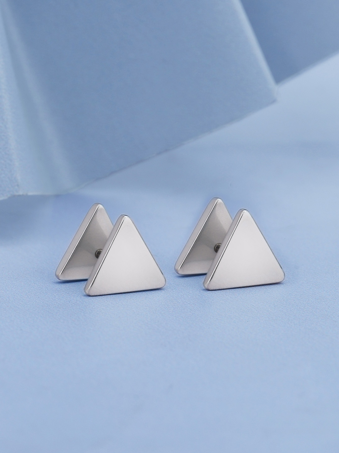 

Carlton London Men Silver Plated Stainless Steel Triangular Studs