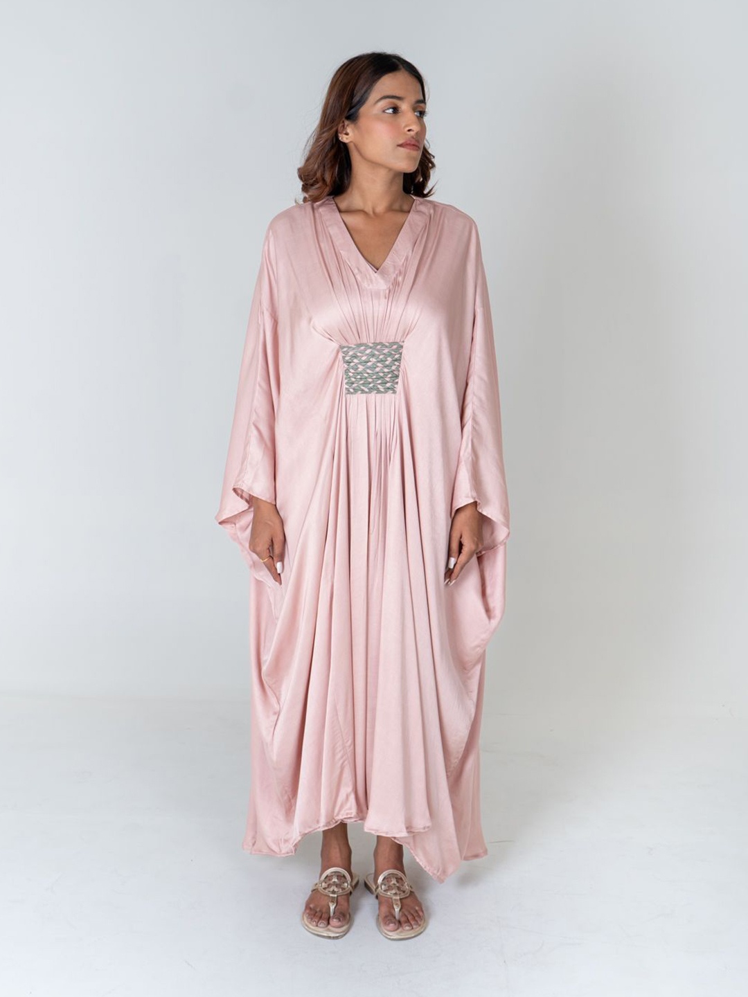 

Neora Print Crepe Shirt Style Longline Kaftan dress, Pink