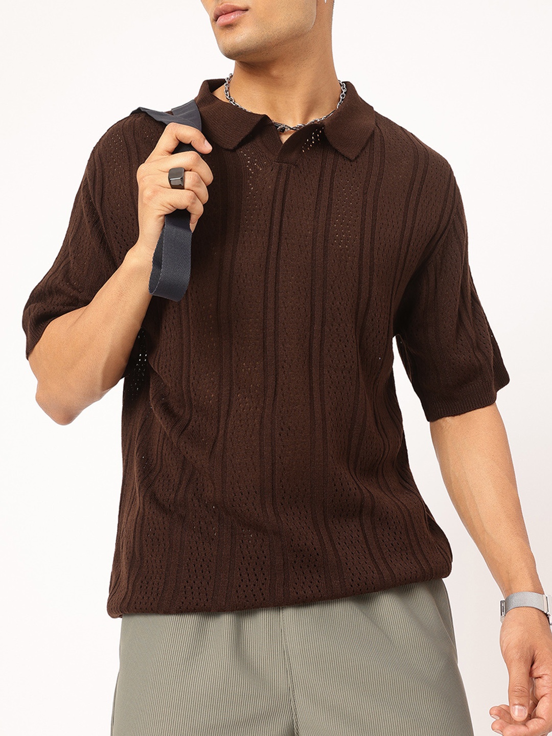 

Kook N Keech Coastal Chic Open Knit Acrylic T-shirt, Brown