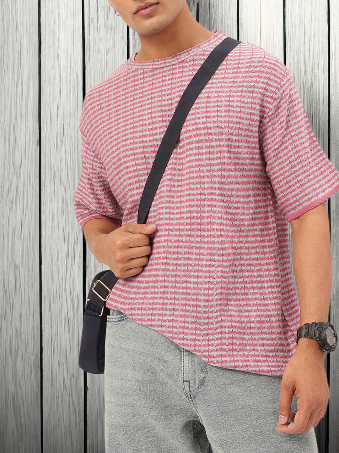 

Kook N Keech Seoul Swag Textured Knitted Acrylic Oversized Tee, Pink