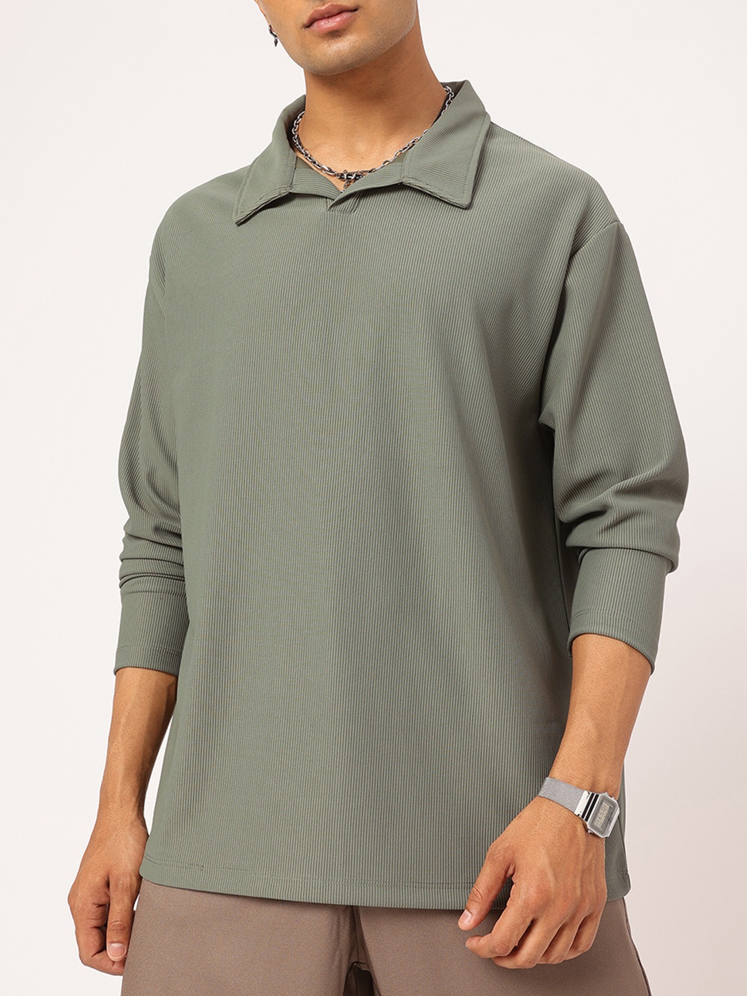 

Kook N Keech Streetwear Chic Self Striped Oversized T-shirt, Grey