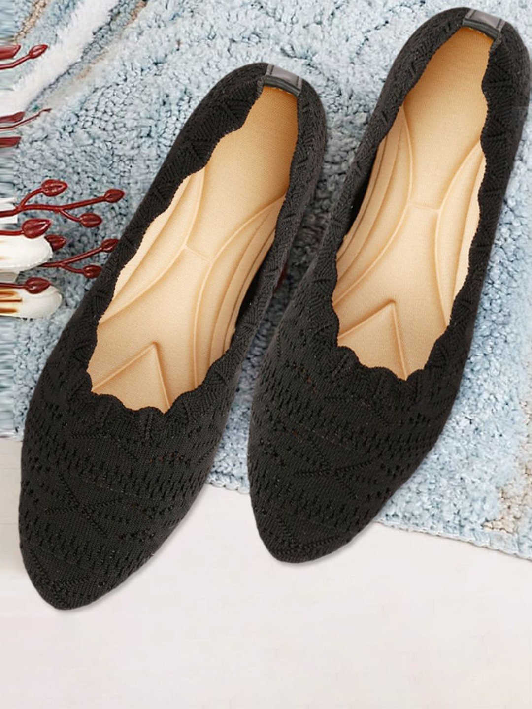 

sneakers villa Women Woven Design Ballerinas, Black