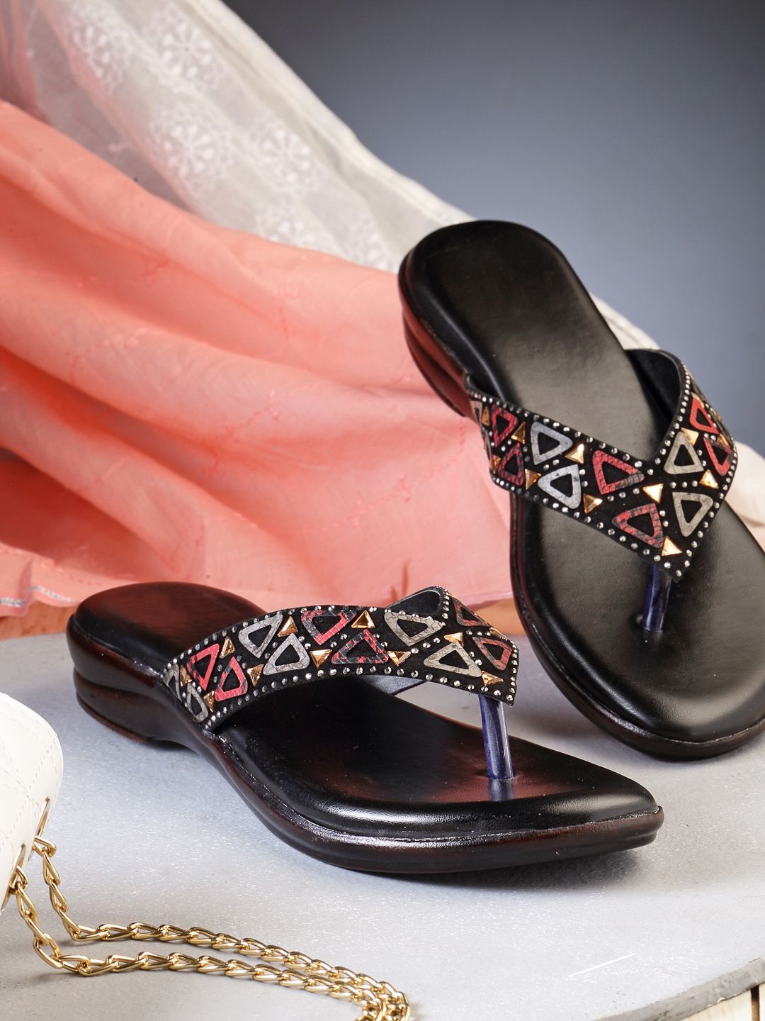

sneakers villa Women Embellished T-Strap Flats, Black