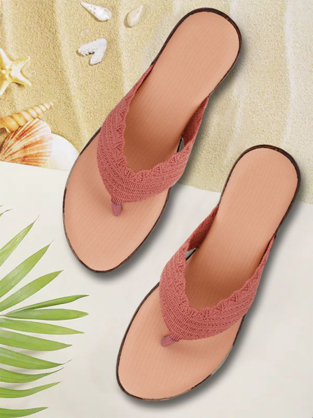 

sneakers villa Woven Design T-Straps Flats, Peach