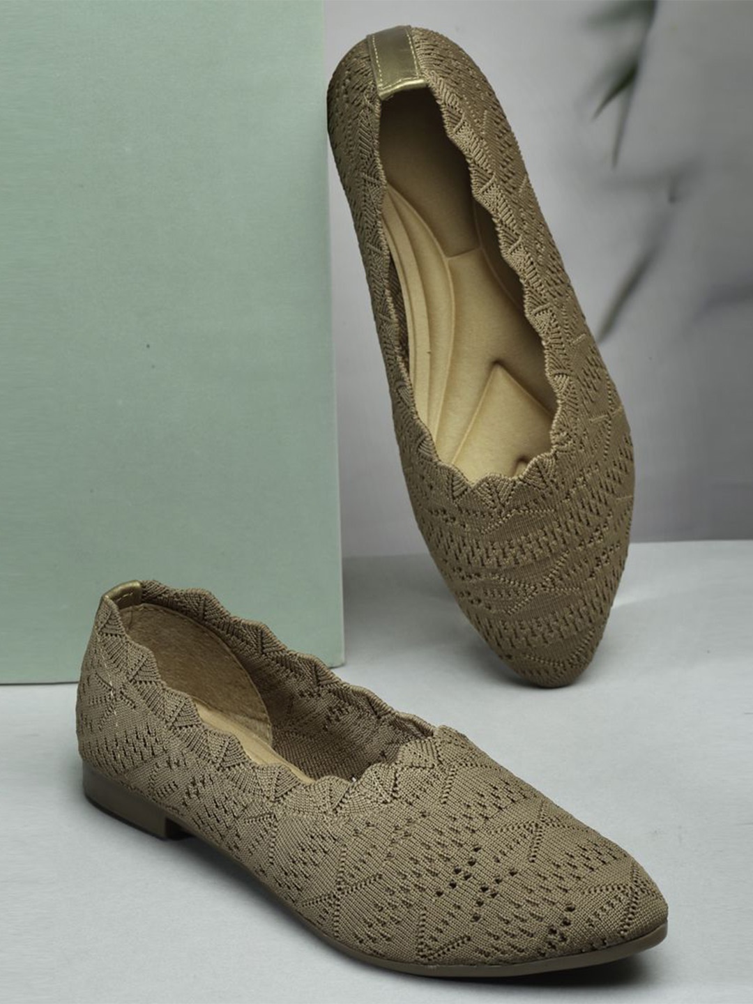 

sneakers villa Women Woven Design Ballerinas, Beige