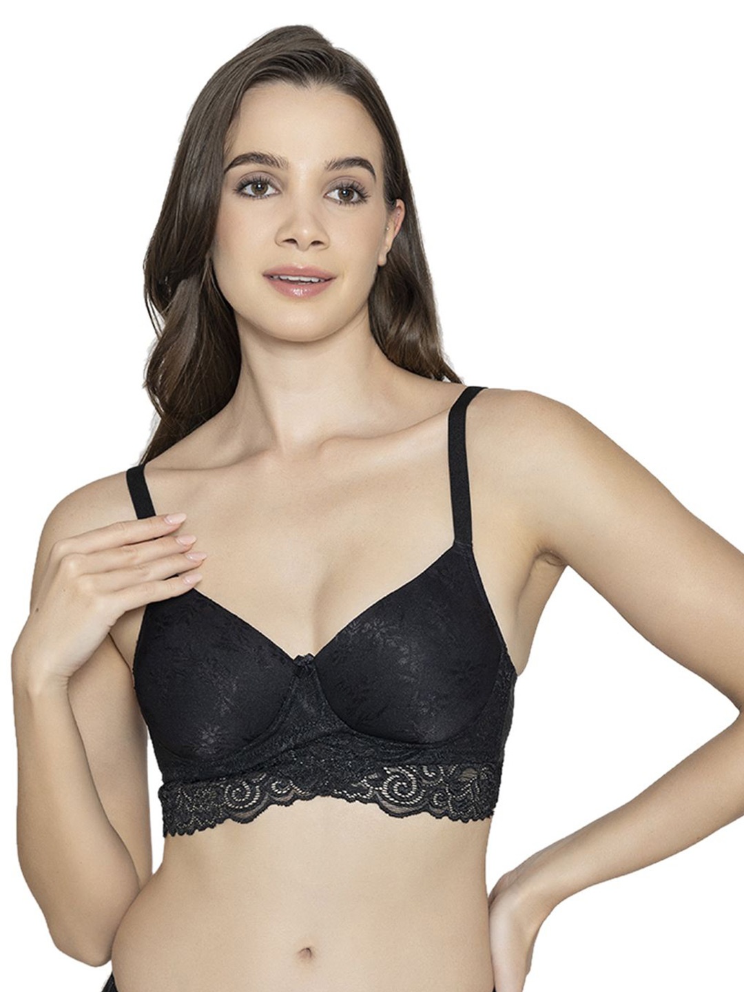 

B'ZAR Full Coverage Lightly Padded Non-Wired Medium Support Bralette Bra-All Day Comfort, Black