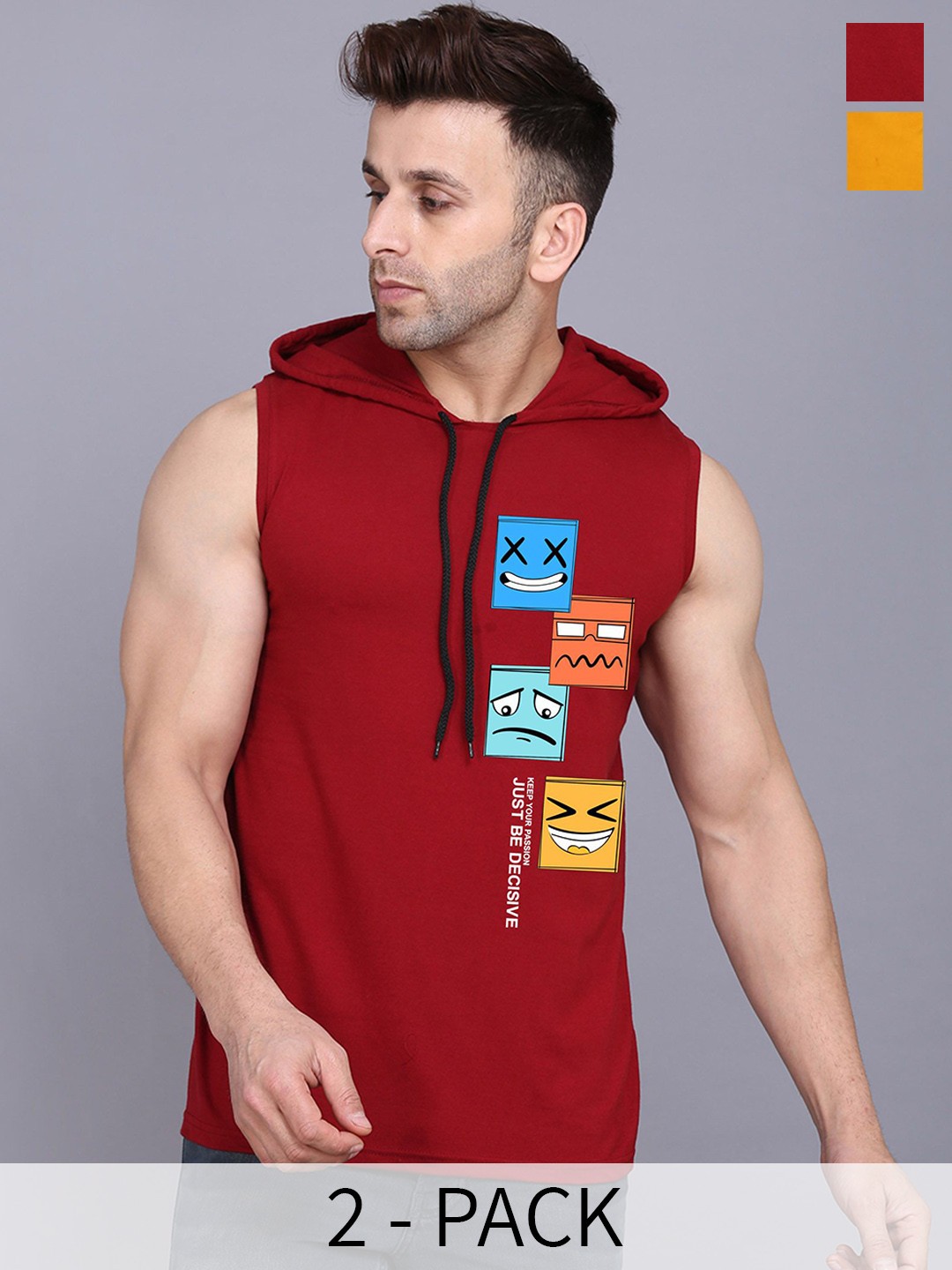 

SLOWLORIS Pack Of 2 Printed Cotton Gym Vest, Mustard