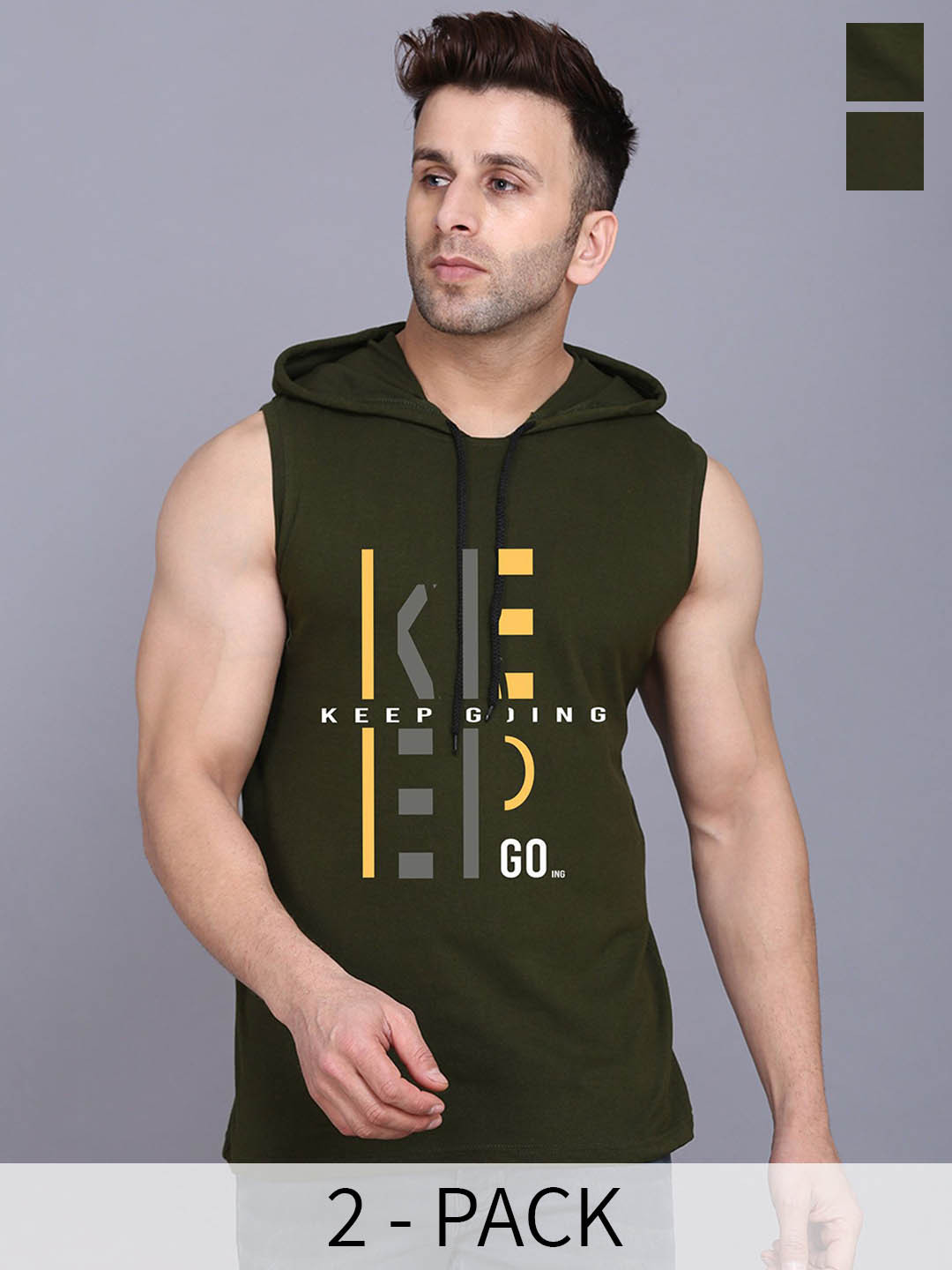 

SLOWLORIS Pack Of 2 Printed Sleeveless Gym Vest SL28 COMBO (ADV OLIVE) (KEEP OLIVE)