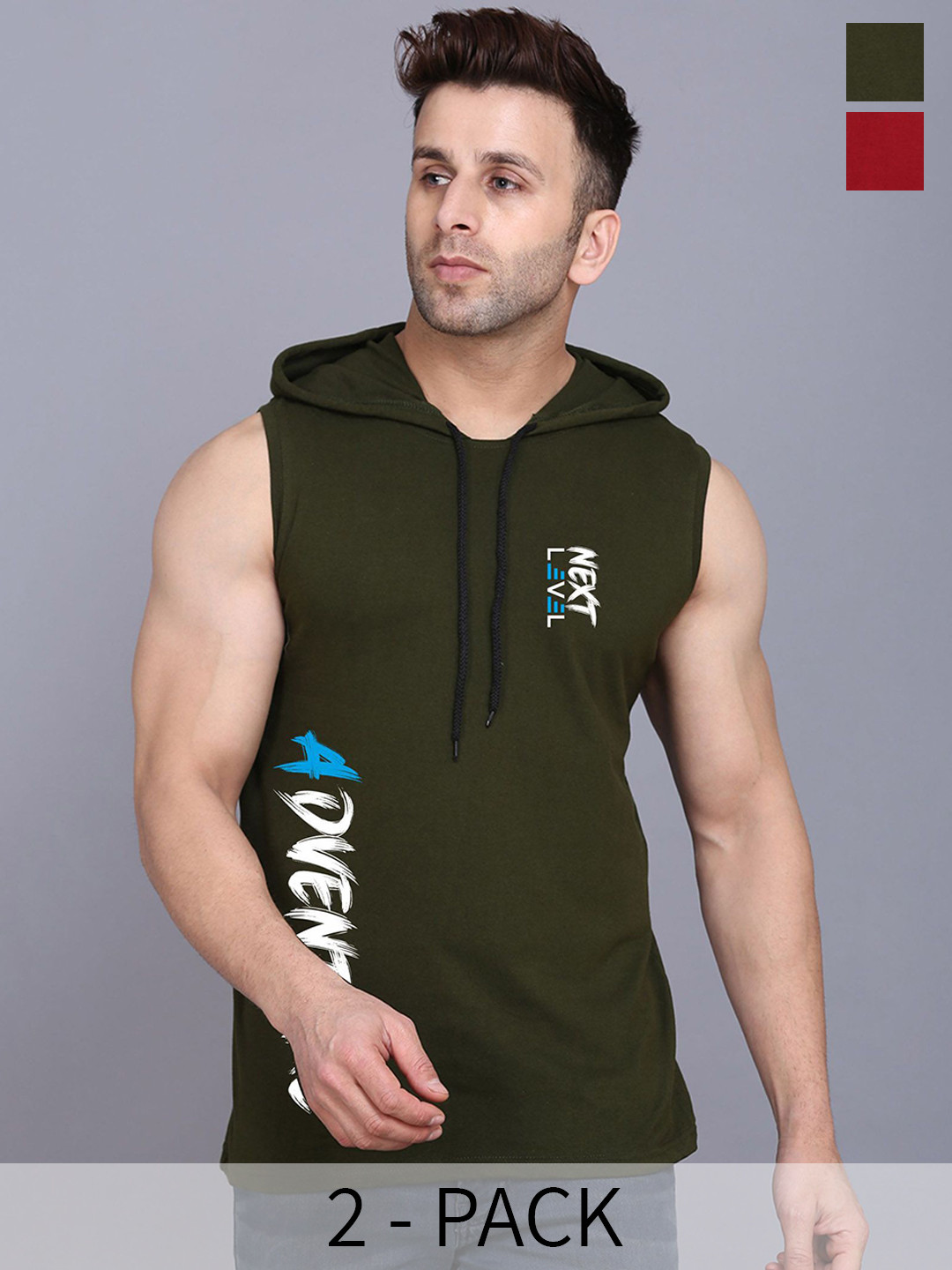 

SLOWLORIS Men Pack of 2 Printed Gym Innerwear Vests SL28 COMBO (ADV OLIVE) (KEEP MAROON)