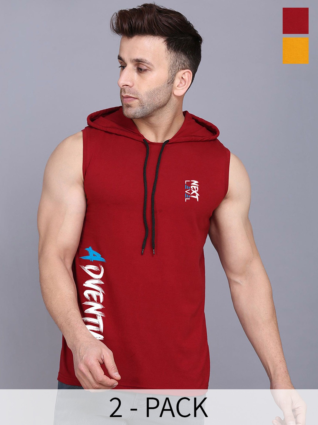

SLOWLORIS Pack Of 2 Printed Sleeveless Gym Vest SL28 COMBO (ADV MAROON) (LOUD MUSTARD)