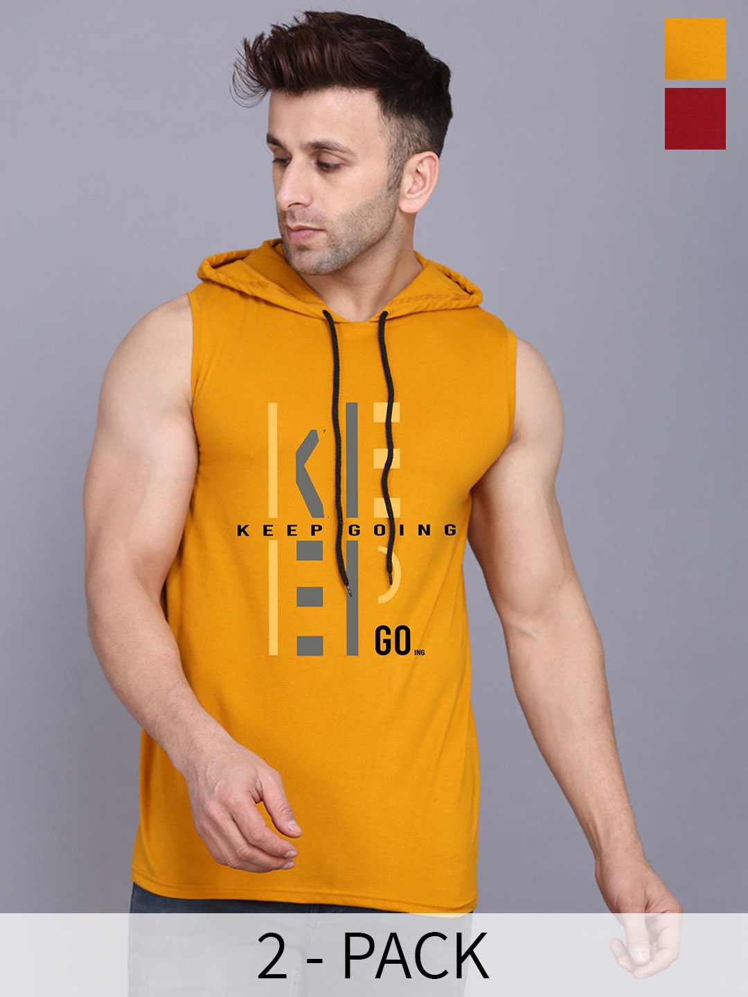 

SLOWLORIS Men Pack of 2 Printed Gym Innerwear Vests SL28 COMBO (ADV MUSTARD) (LOUD MAROON