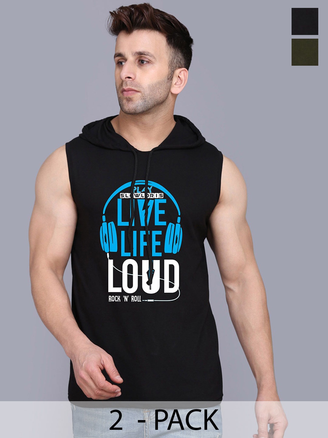 

SLOWLORIS Pack of 2 Hooded Gym Vest, Olive