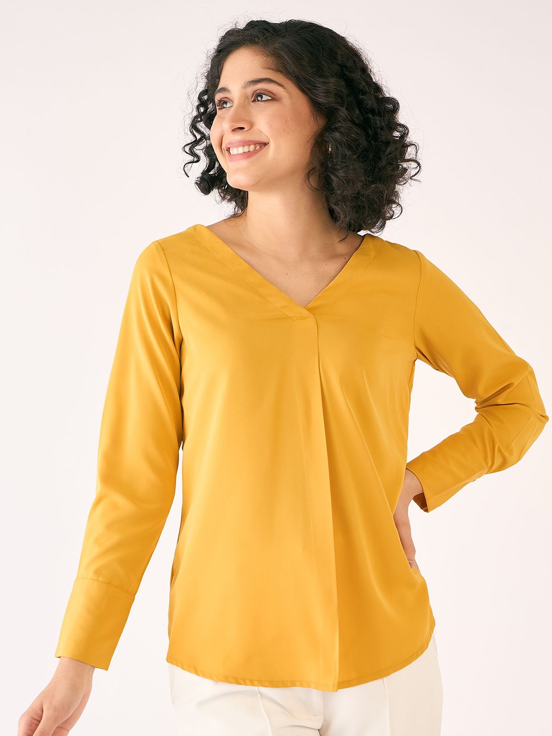 

SALT ATTIRE Solid Long Sleeves Top, Yellow