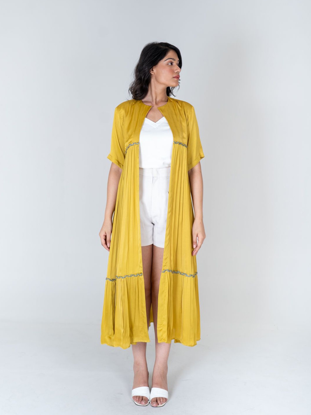 

Neora Longline Silk Braided Open Front Shrug, Yellow