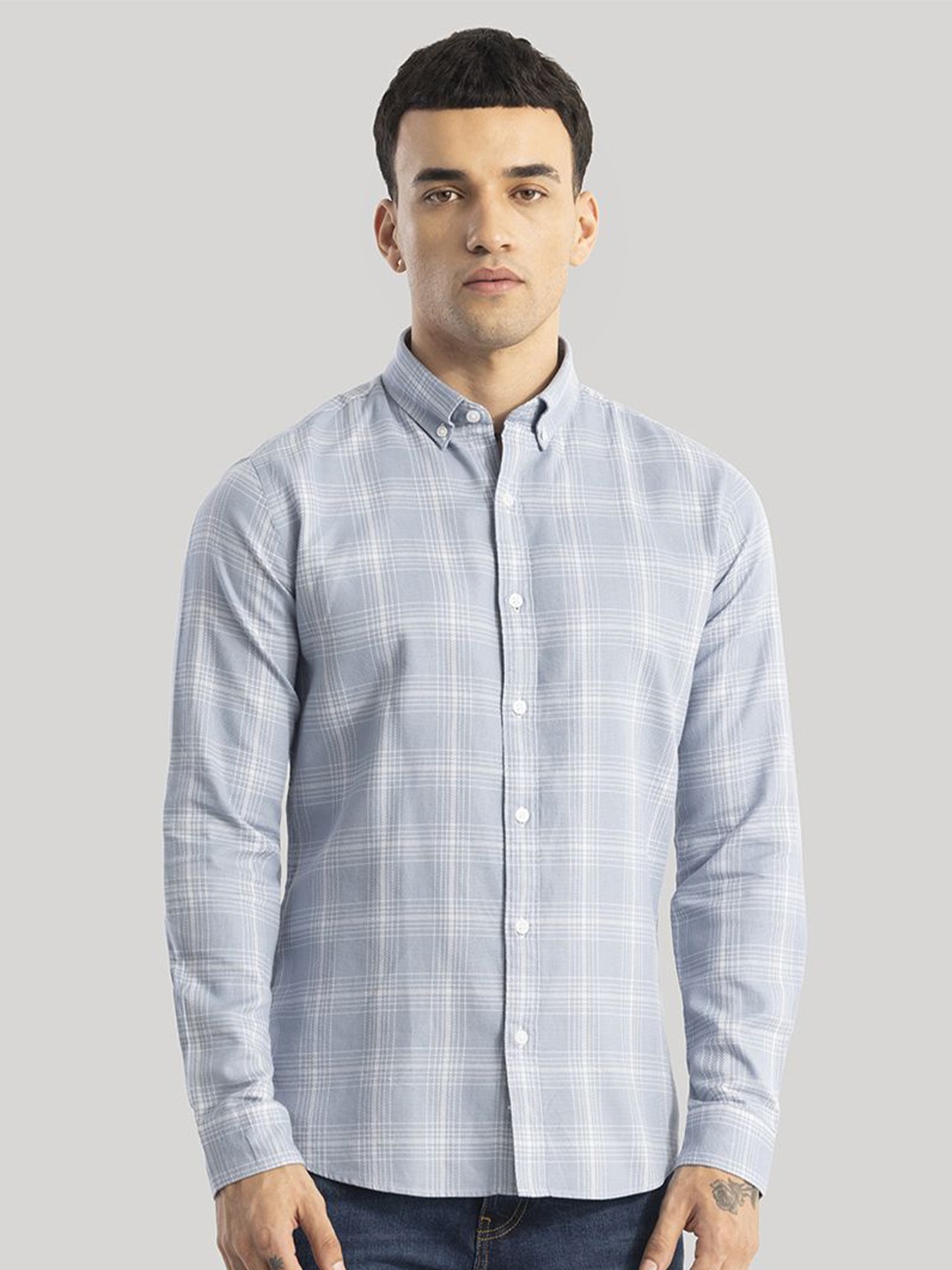 

Snitch Men Classic Slim Fit Opaque Checked Casual Shirt, Blue