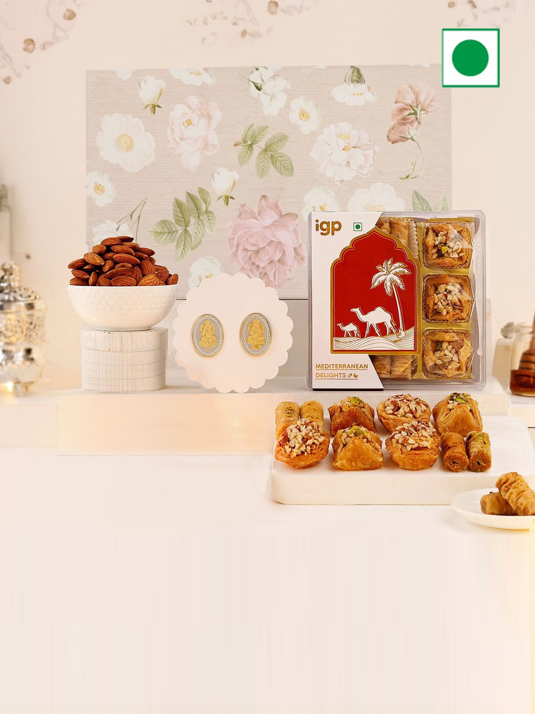 

IGP Set Of 5 Roasted Almonds With Candles & Sweets With 2 Silver Coins, Brown