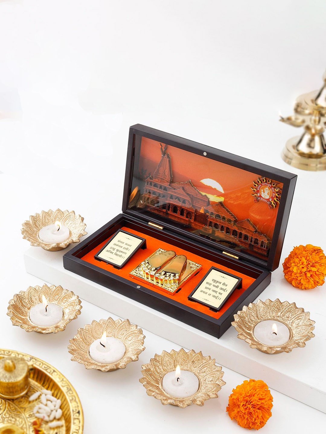 IGP Ayodhya Ram Mandir - Charan Paduka Box With Candles, Black