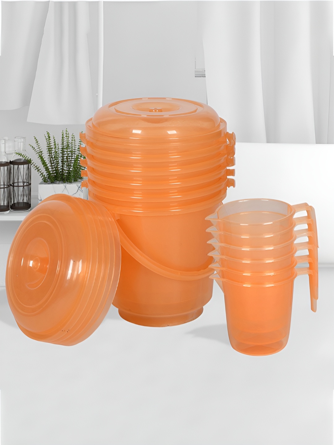 

Kuber Industries Orange & Transparent 12 pieces Bath Accessories Set