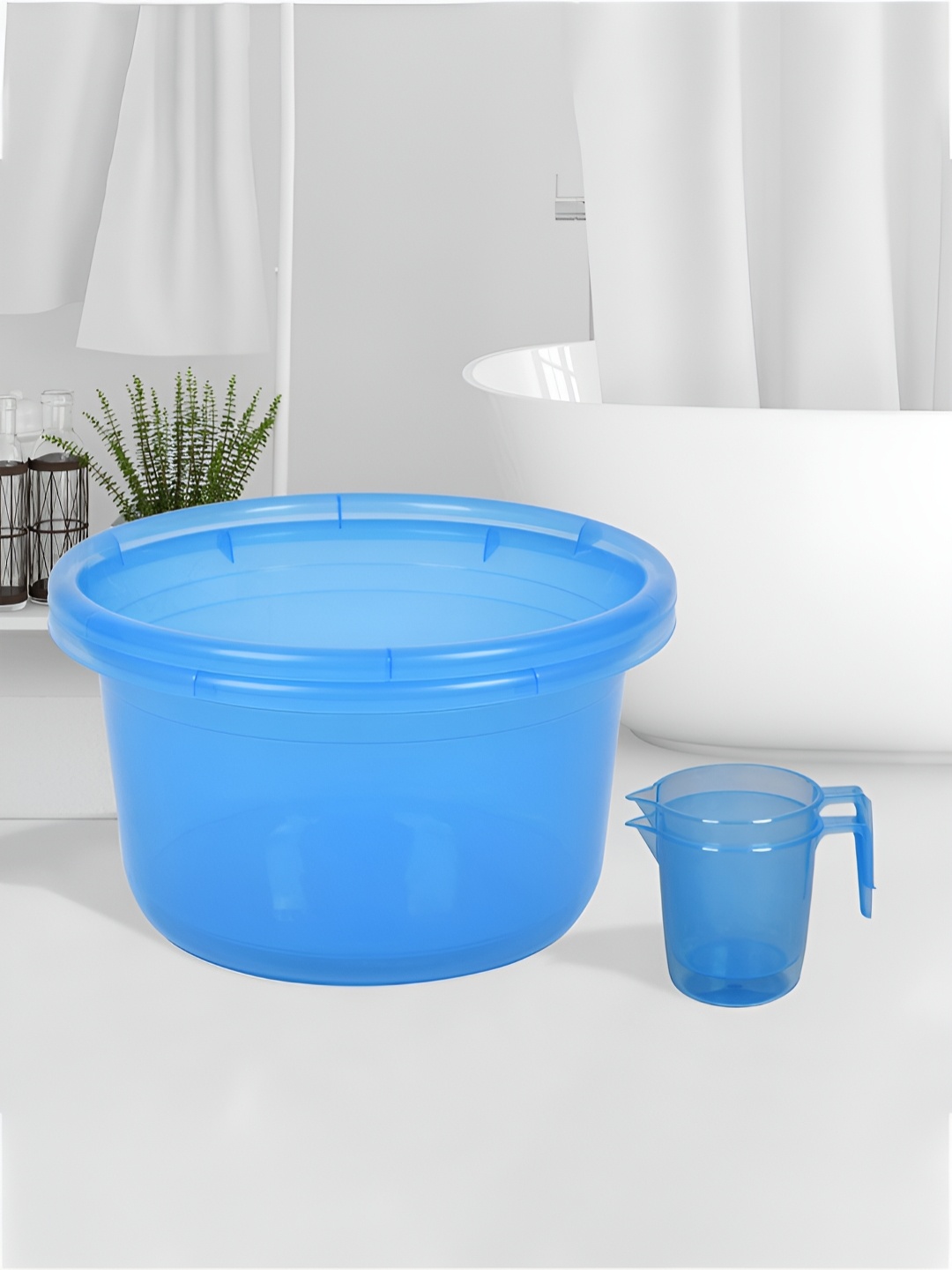 

Kuber Industries Transparent & Blue 4 Pieces Bath Accessories Set