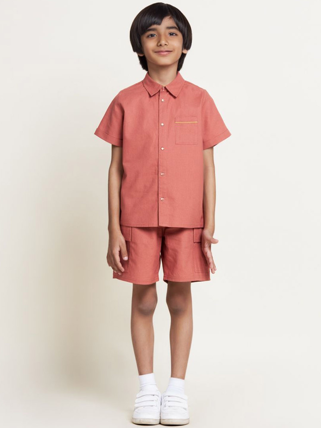 

The Tribe Kids Boys Pure Cotton Shirt with Shorts, Brown