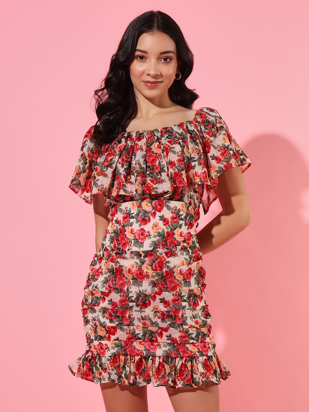 

Trend Arrest Women Floral Print Off Shoulder Sheath Dress, Multi