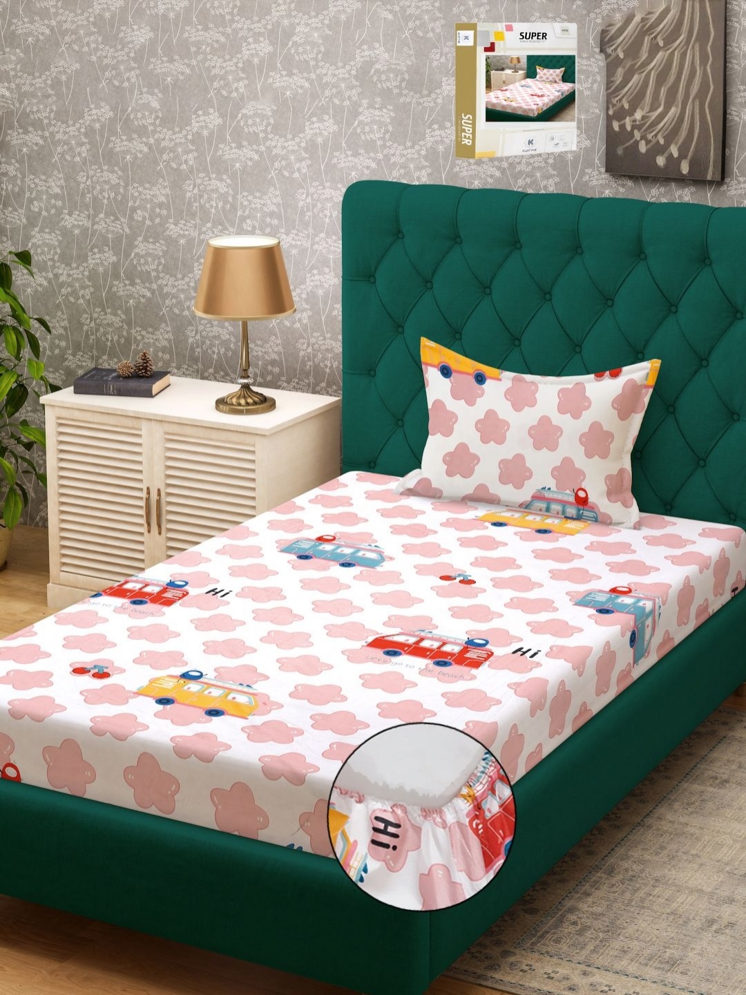 

KLOTTHE Pink & White Cartoon Characters Printed 300TC Single Bedsheet With Pillow Cover
