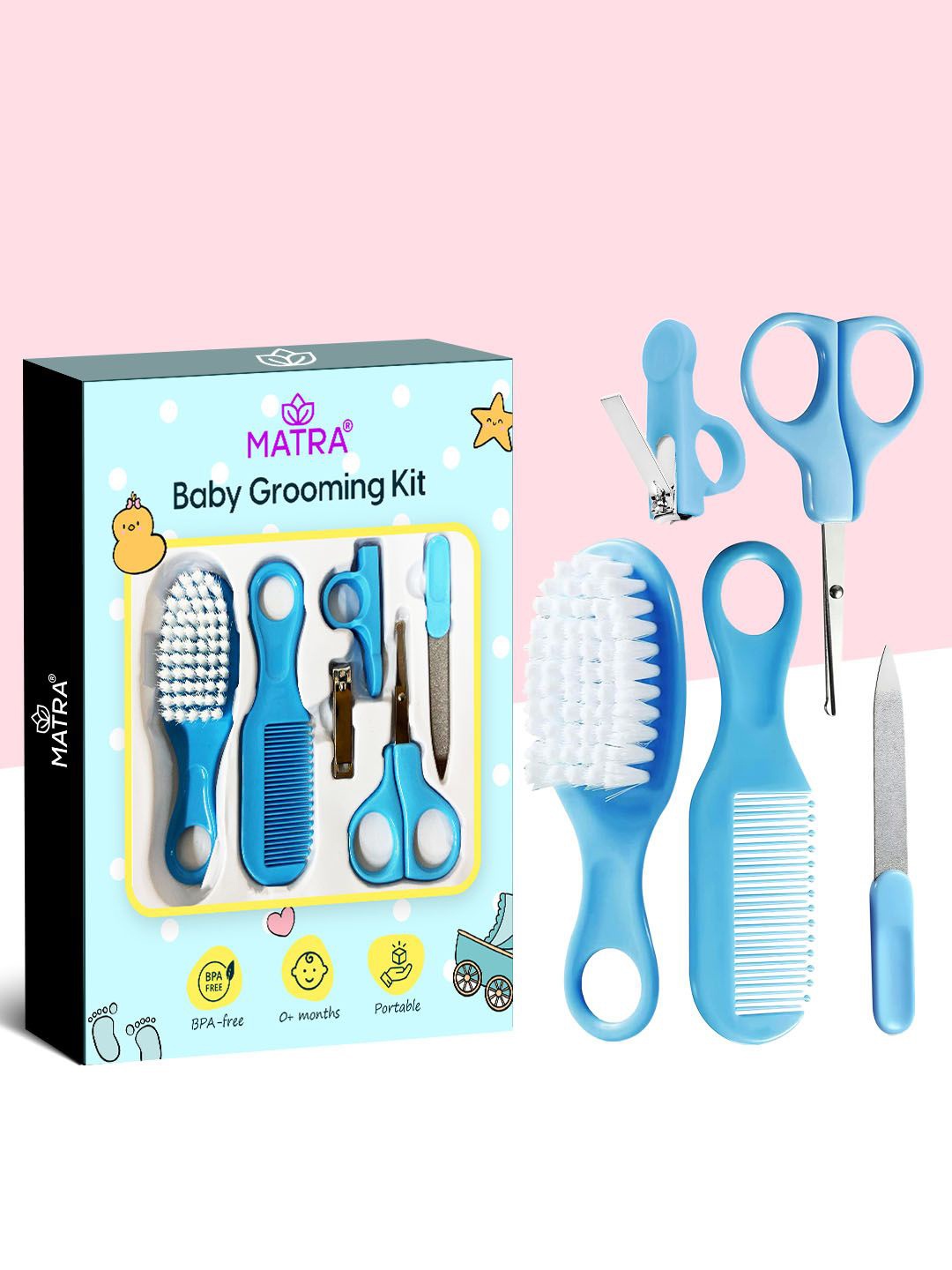 

MATRA Set Of 6 Hair Brush, Clipper, Files, Scissors & Portable Baby Care Set, Blue