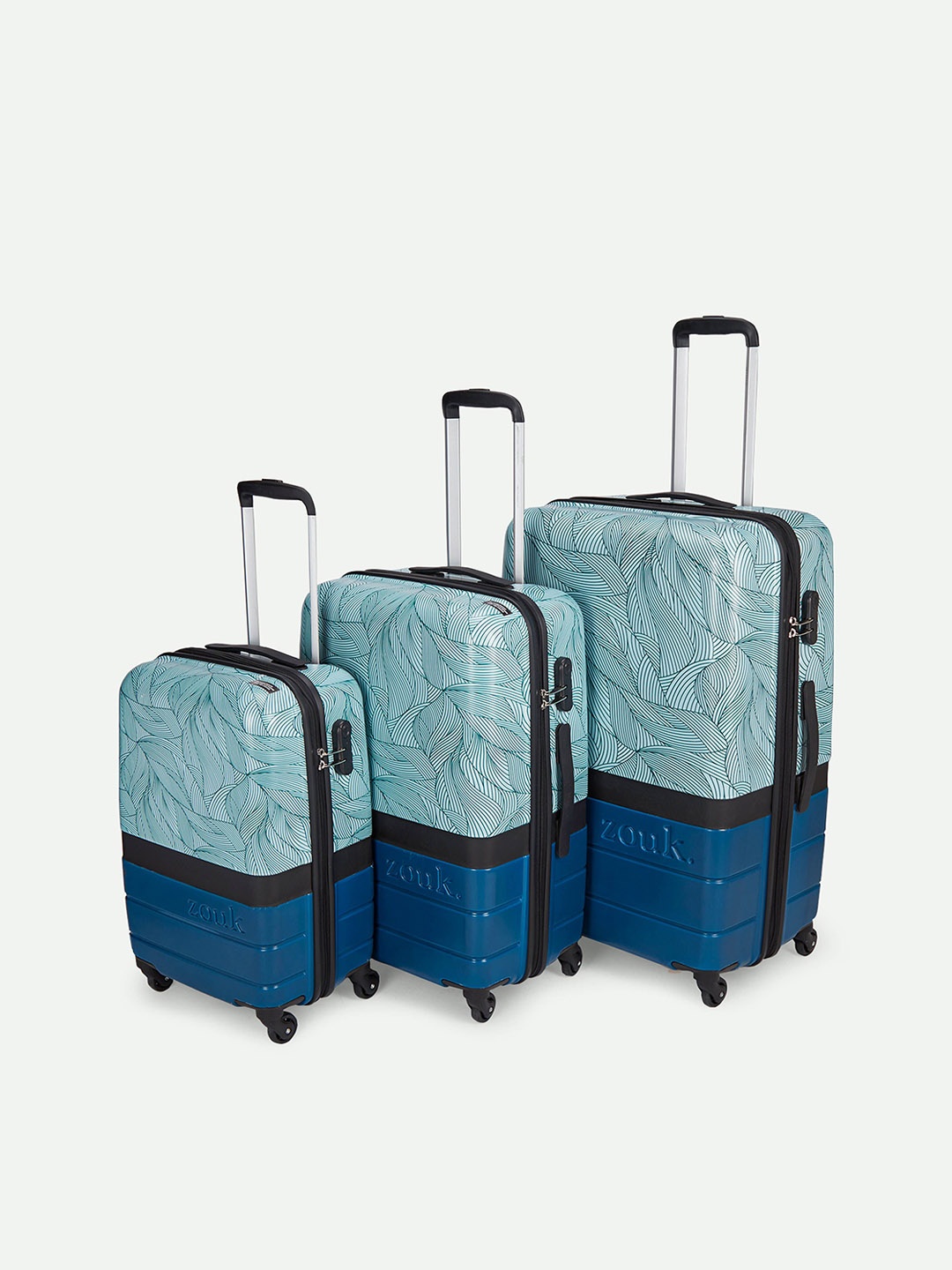 

ZOUK Unisex Set of 3 Calangute Tides Raahi Cabin, Medium & Large Trolley Bags, Teal