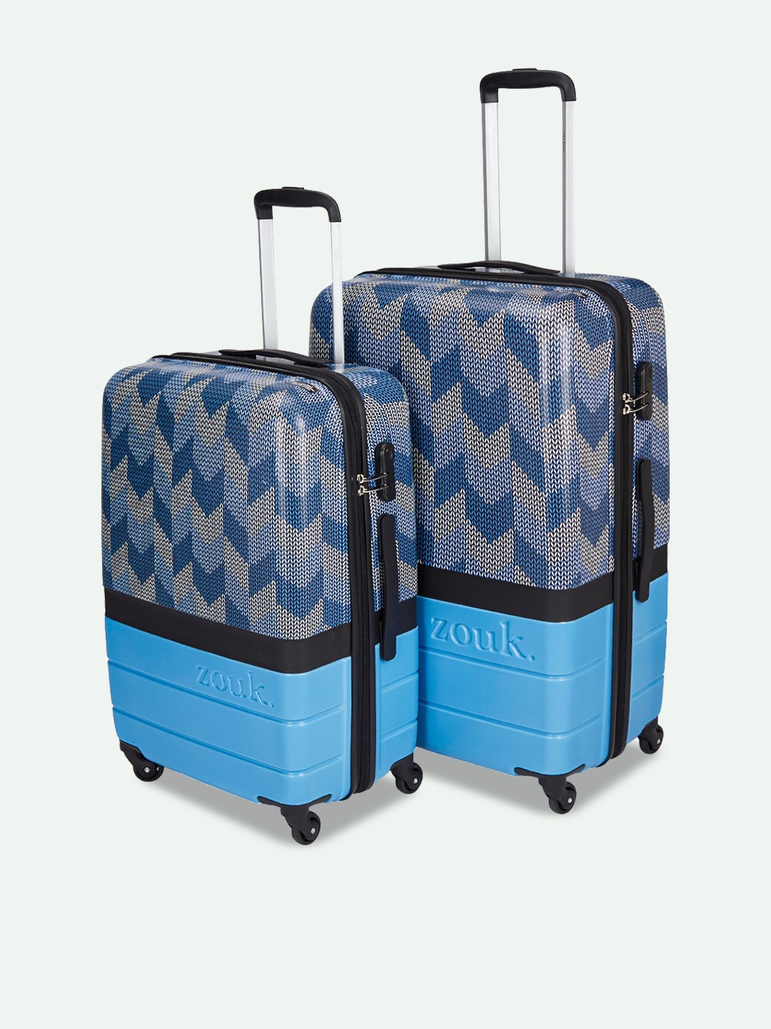 

ZOUK Unisex Set of 2 Himachal Chevron Blue Medium & Large Raahi Trolley Bags