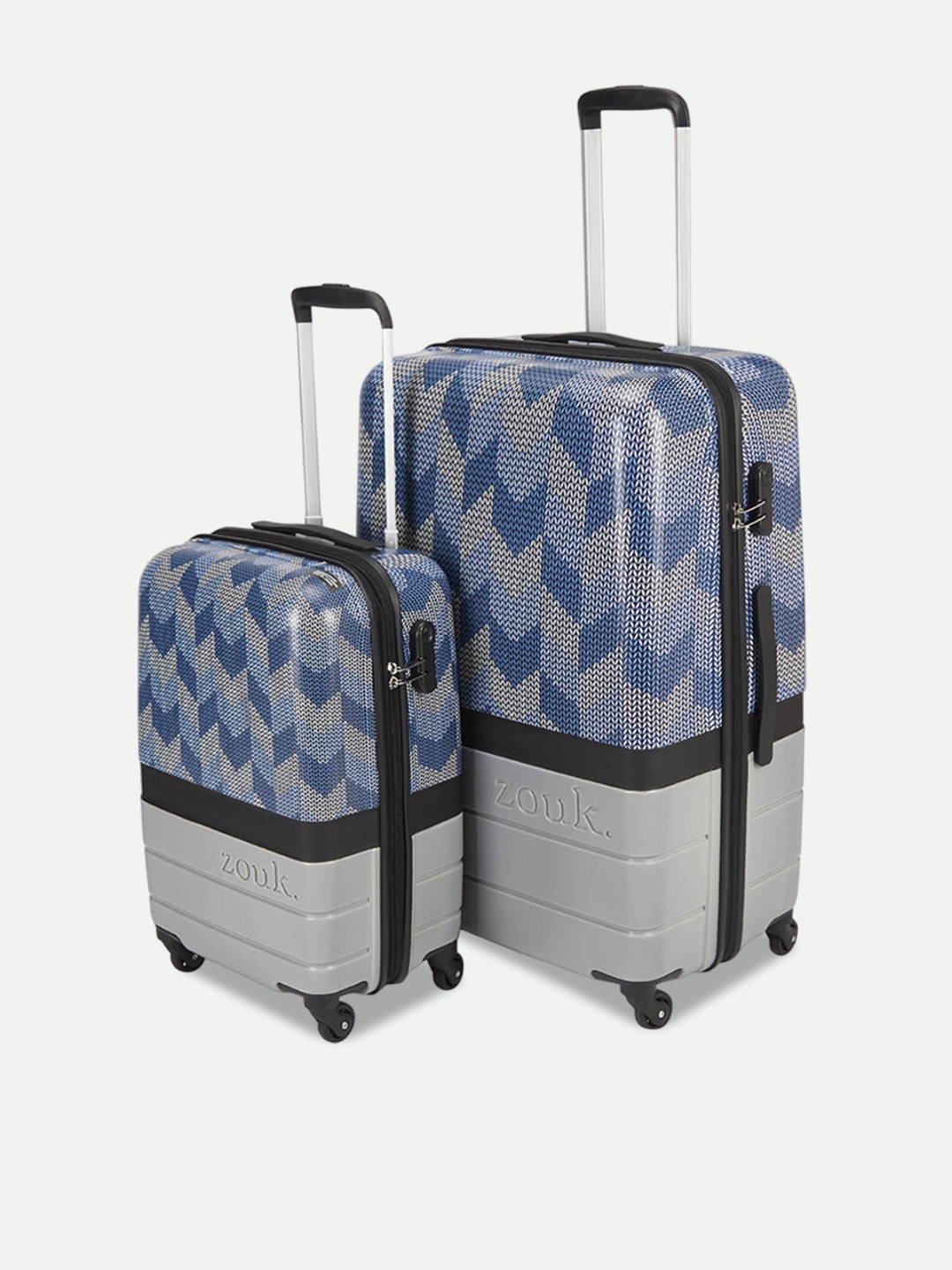 

ZOUK Unisex Set of 2 Himachal Chevron Grey Raahi Cabin & Large Trolley Bags, Blue