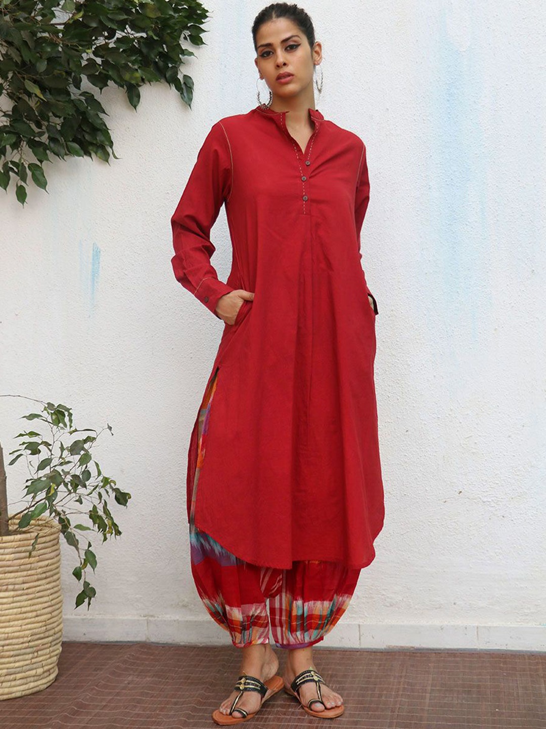 

Chidiyaa Khadi Pure Cotton Pathani Kurta, Red