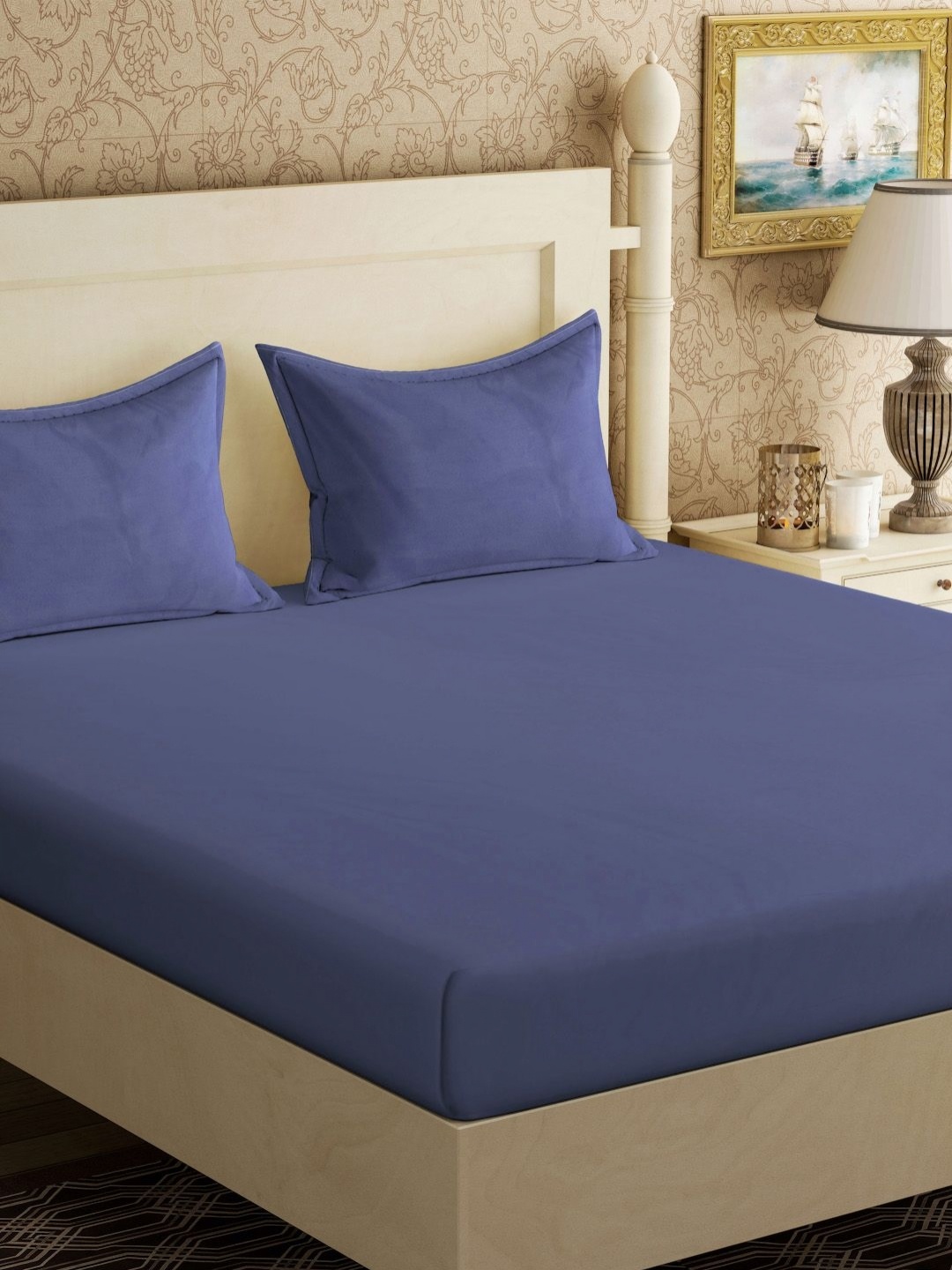 

KLOTTHE Blue Solid 300 TC Cotton Blend Double King Bedsheet with 2 Pillow Covers