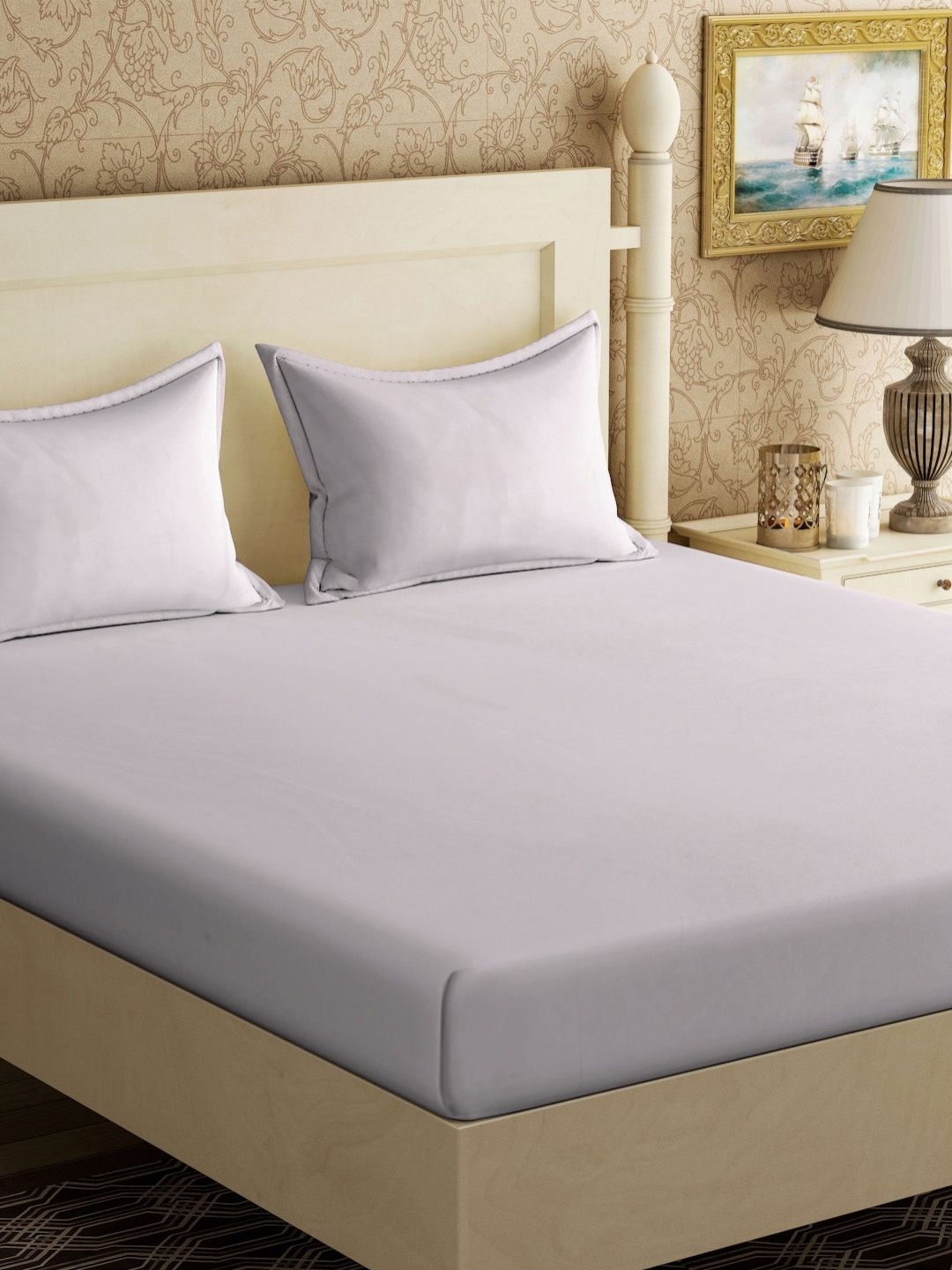 

KLOTTHE Beige Solid 300 TC Cotton Blend Double King Bedsheet with 2 Pillow Covers