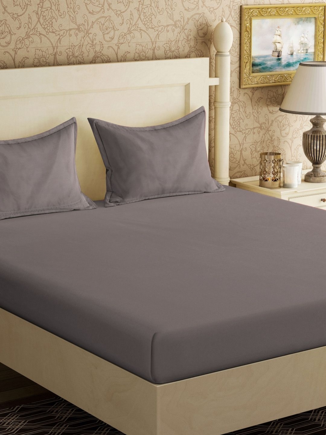 

KLOTTHE Grey Solid 300 TC Cotton Blend Double King Bedsheet with 2 Pillow Covers