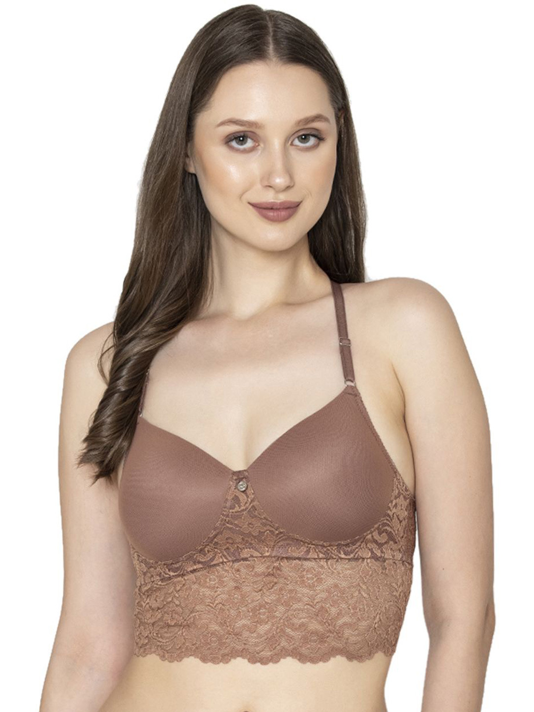 

B'ZAR Full Coverage Lightly Padded Non-Wired Medium Support Bralette Bra-Anti Microbial, Coffee brown