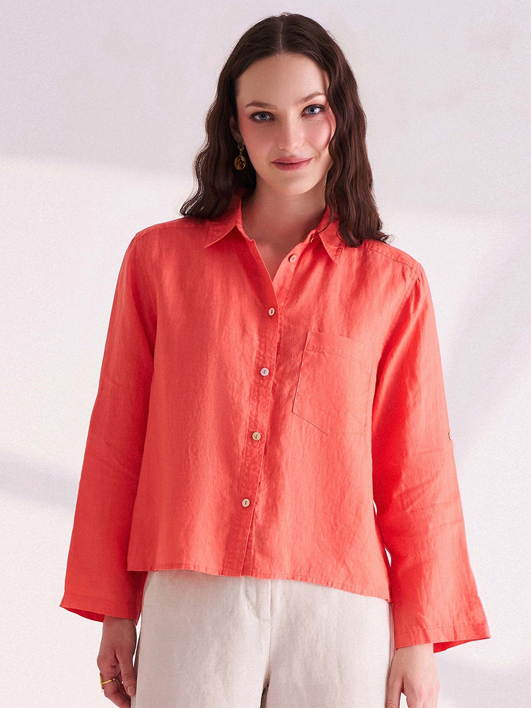 

B.Copenhagen Women Solid Casual Shirt, Orange