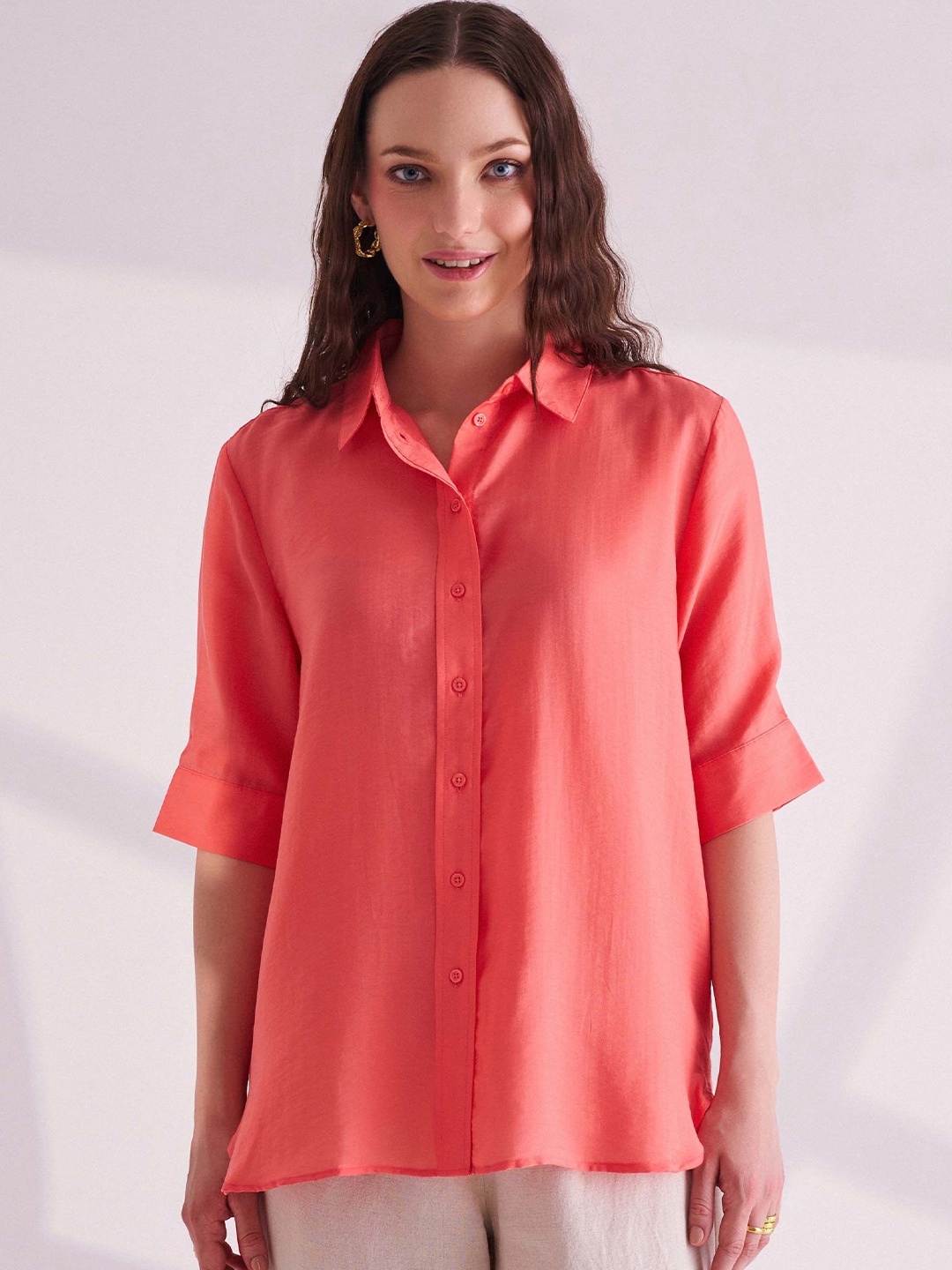 

B.Copenhagen Women Solid Casual Shirt, Orange