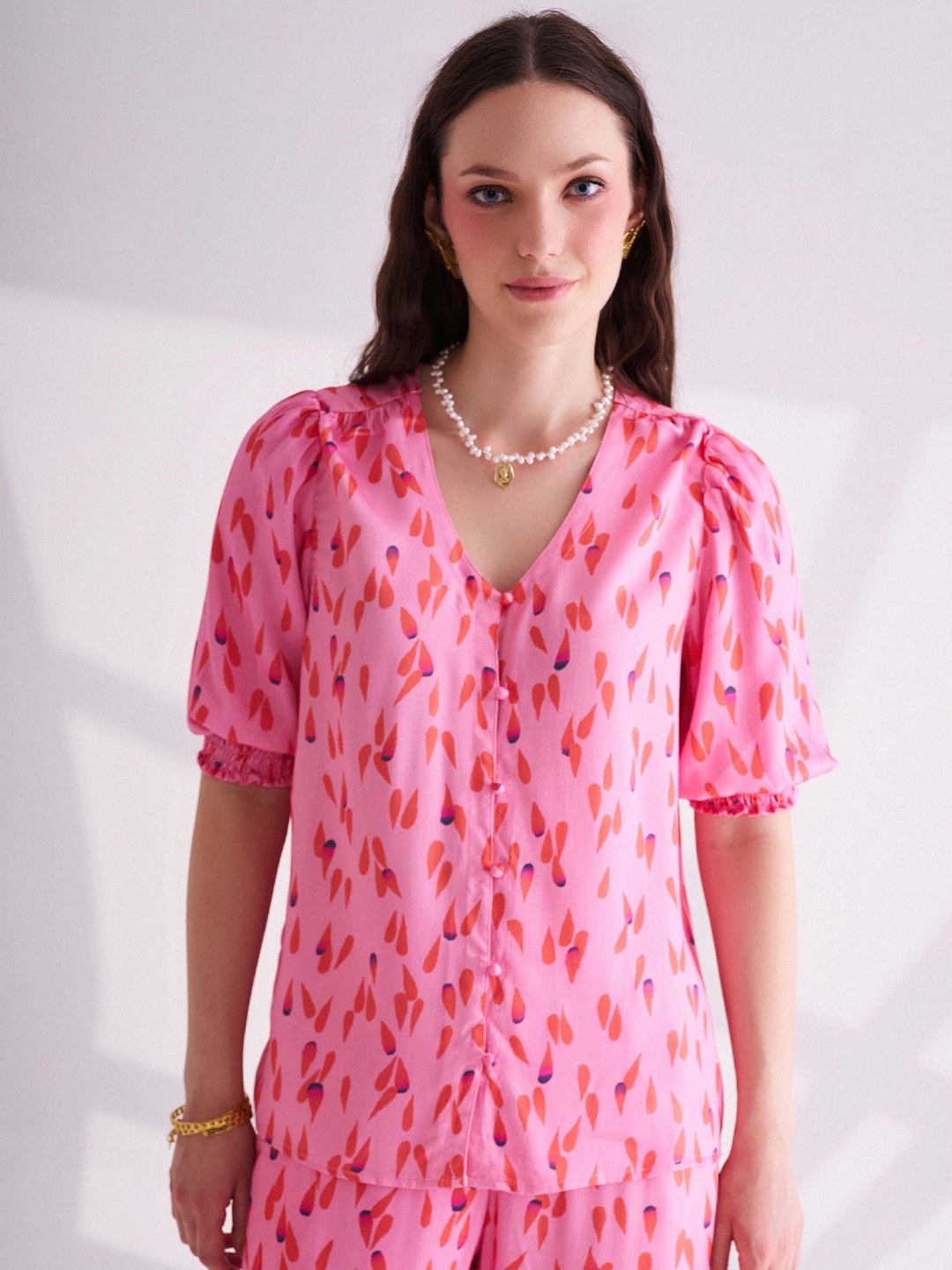 

B.Copenhagen Women Conversational Printed Casual Shirt, Pink