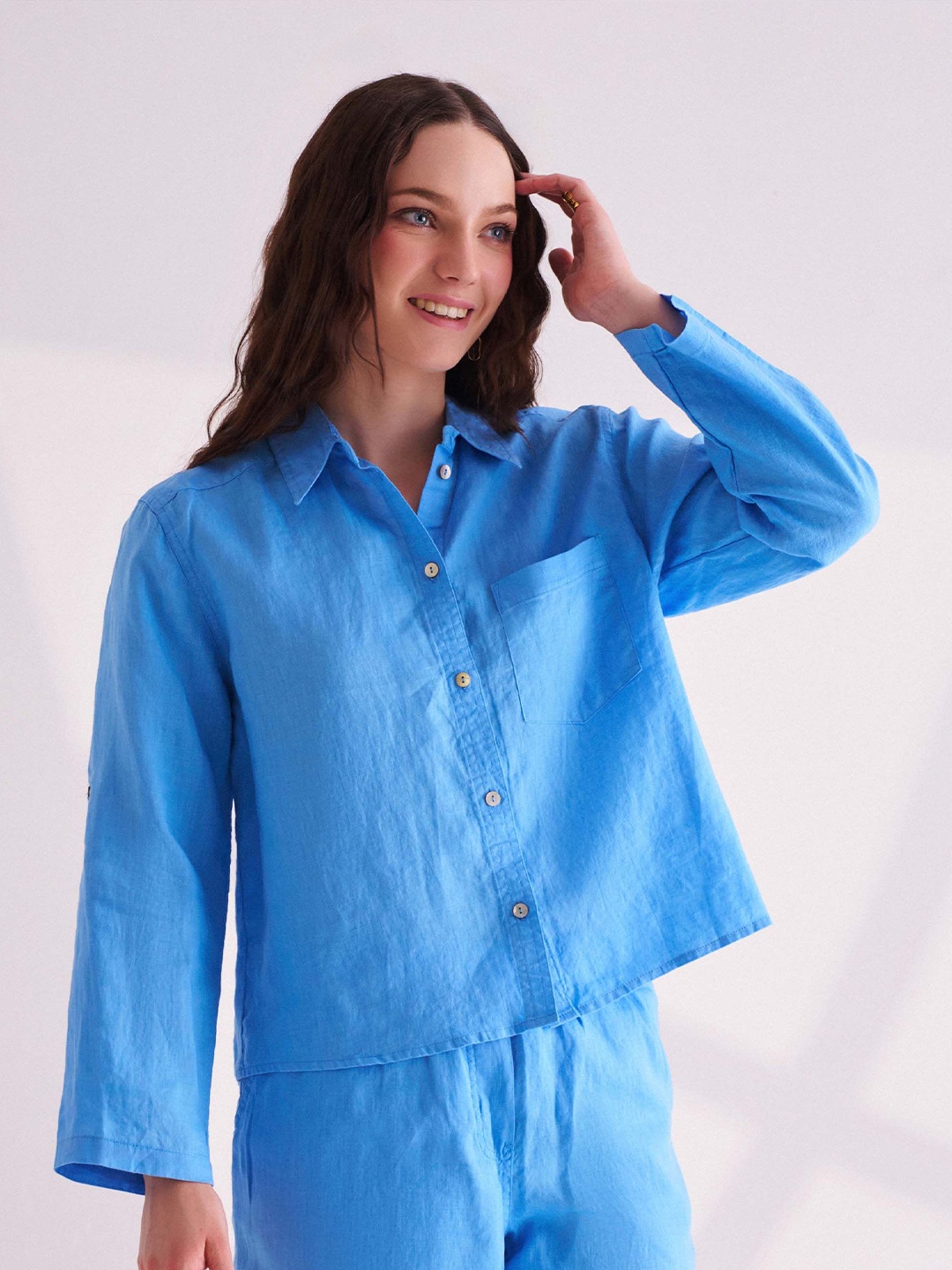 

B.Copenhagen Women Solid Casual Shirt, Blue