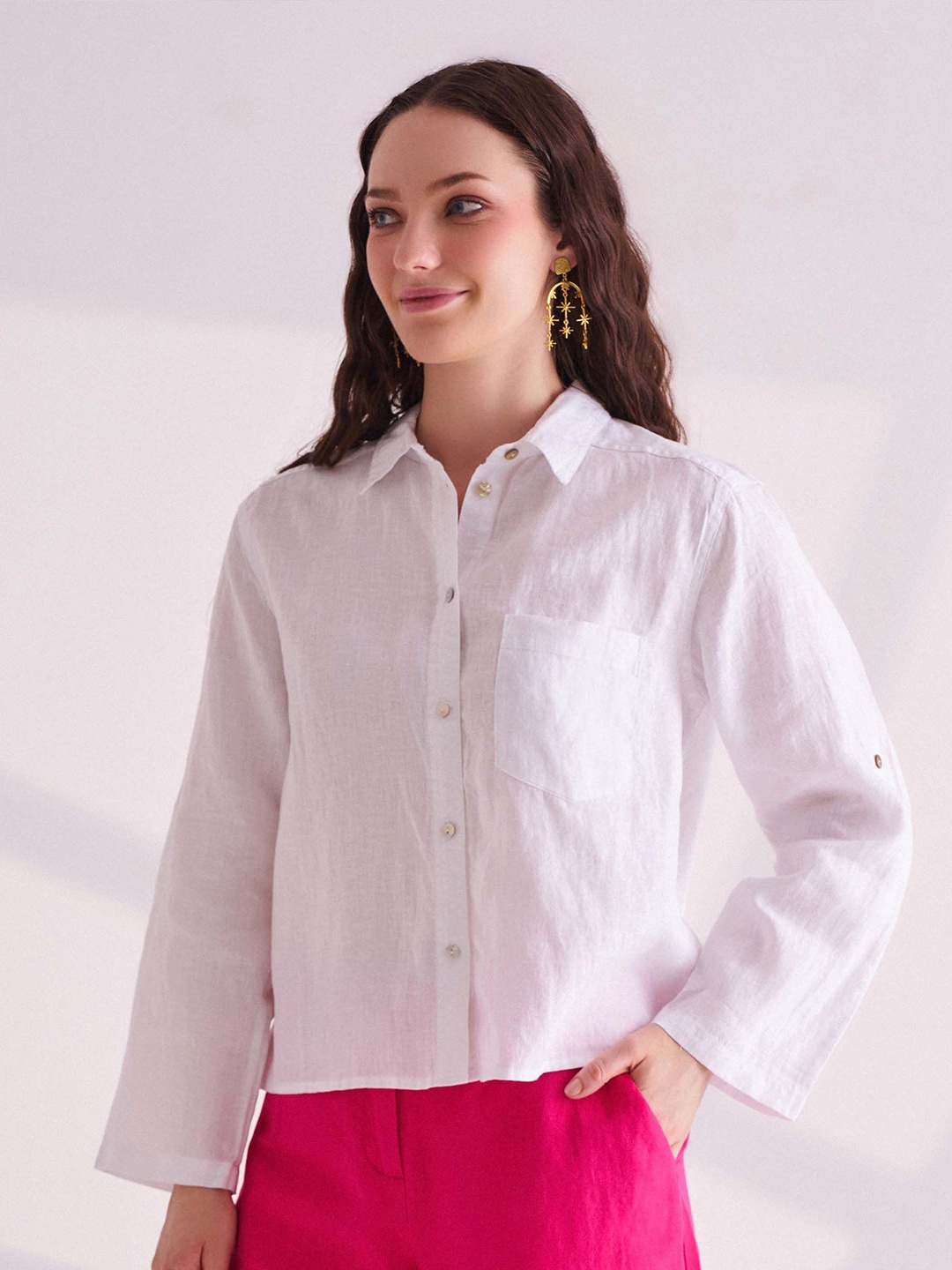 

B.Copenhagen Spread Collar Solid Casual Shirt, White