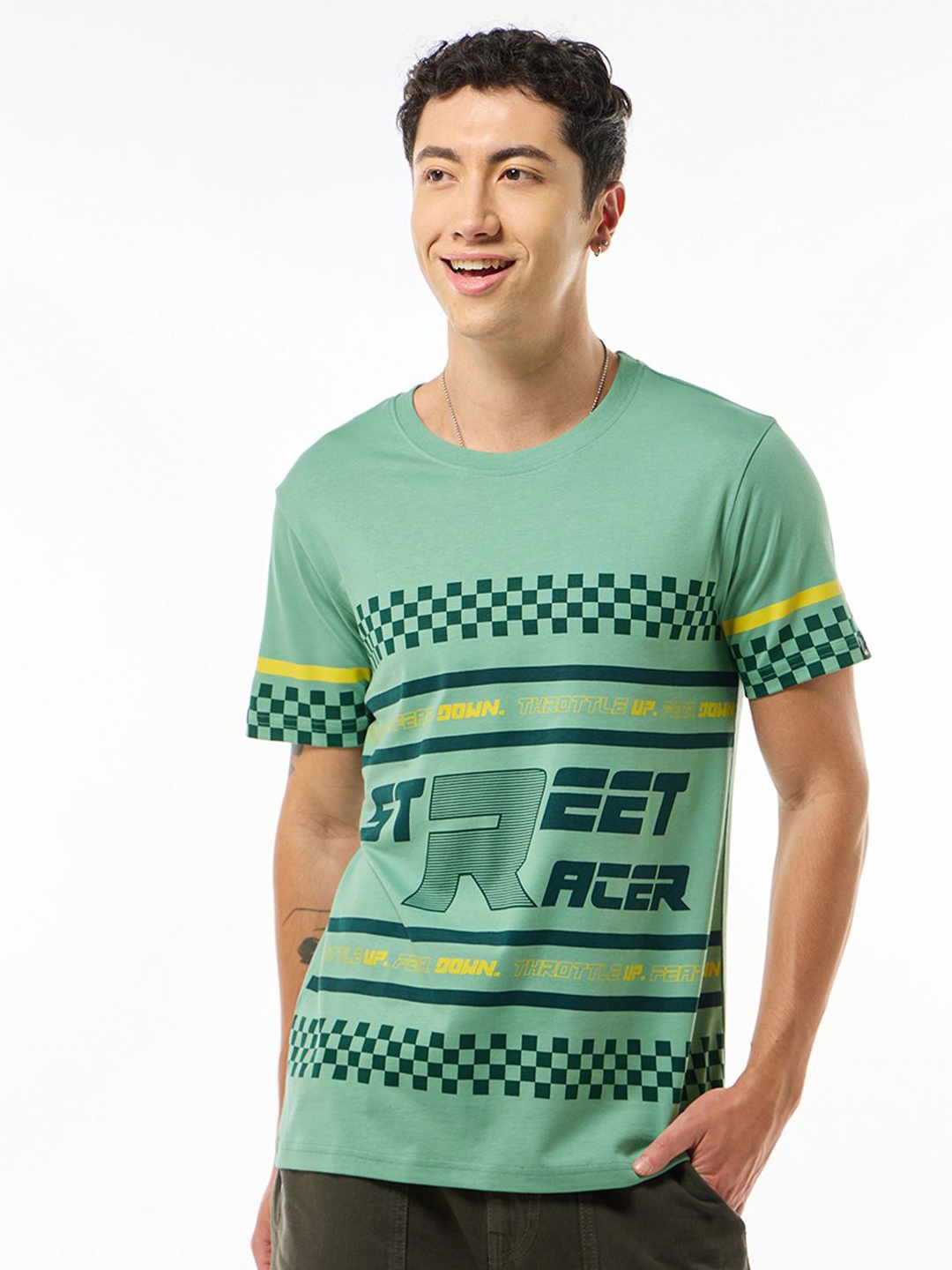 

Bewakoof Men Street Racer Graphic Printed T-shirt, Green