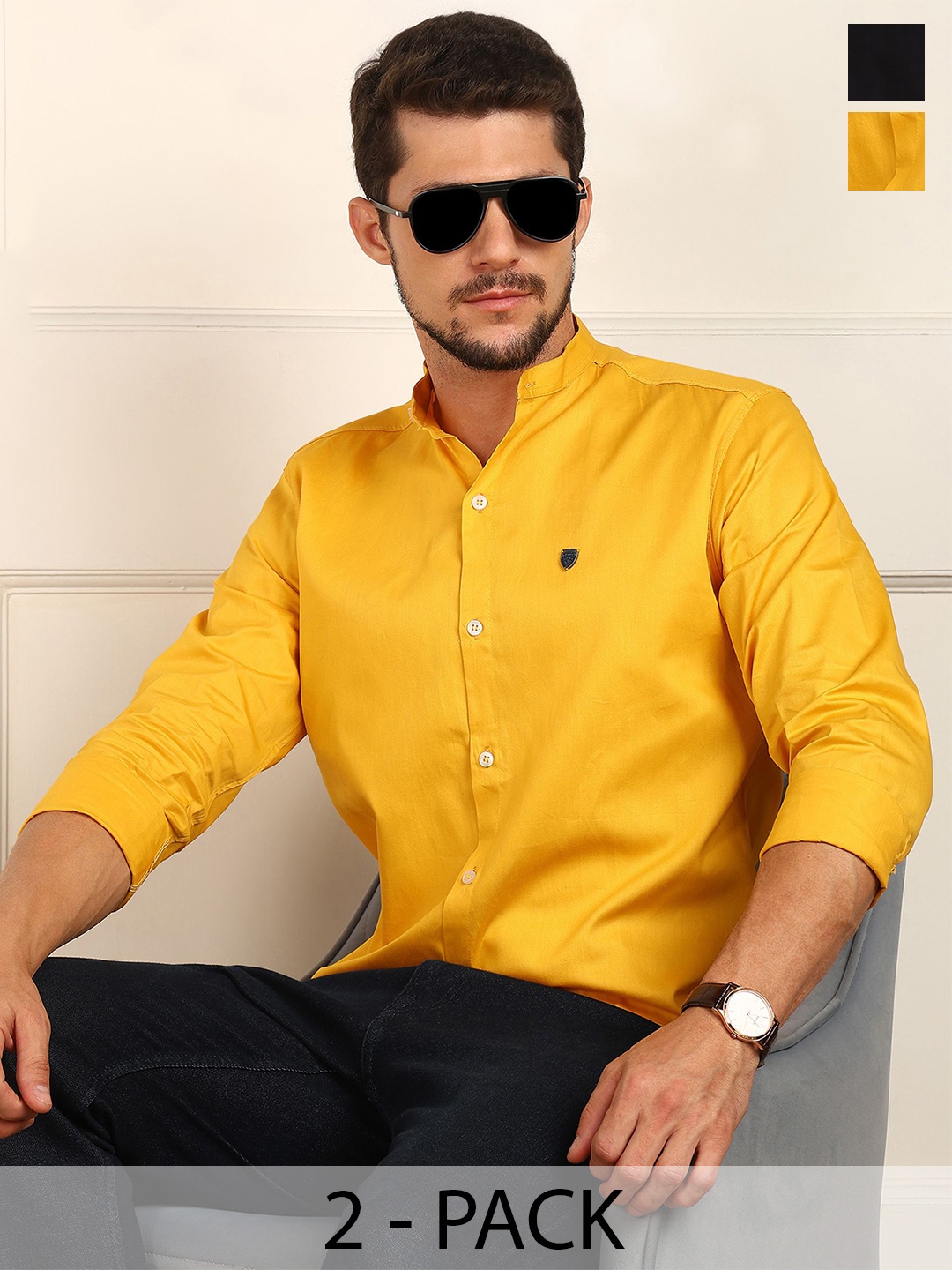 

FUBAR Men Slim Fit Opaque Casual Shirt, Yellow