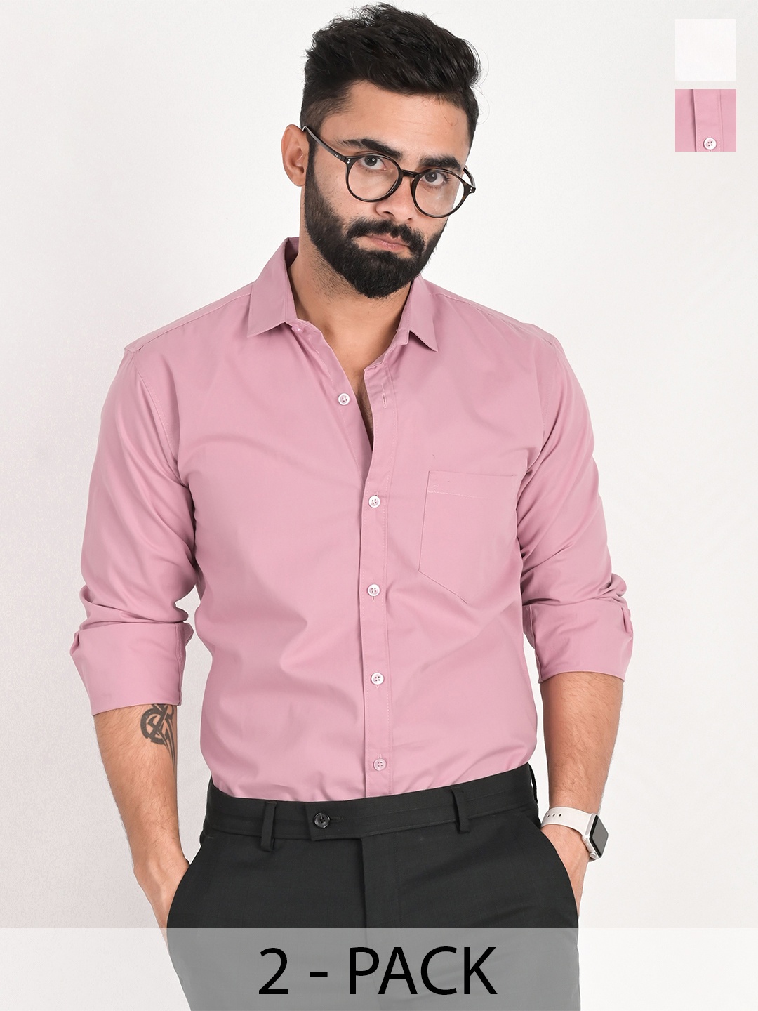 

FUBAR Men Slim Fit Micro Checks Opaque Formal Shirt, Pink