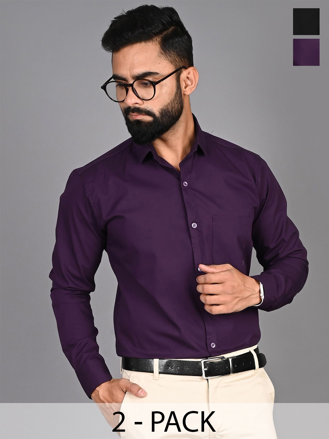 

FUBAR Men Slim Fit Opaque Casual Shirt, Purple