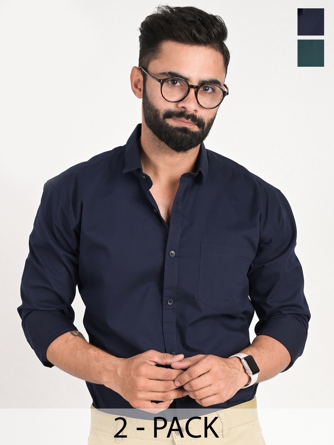 

FUBAR Men Slim Fit Opaque Formal Shirt, Green