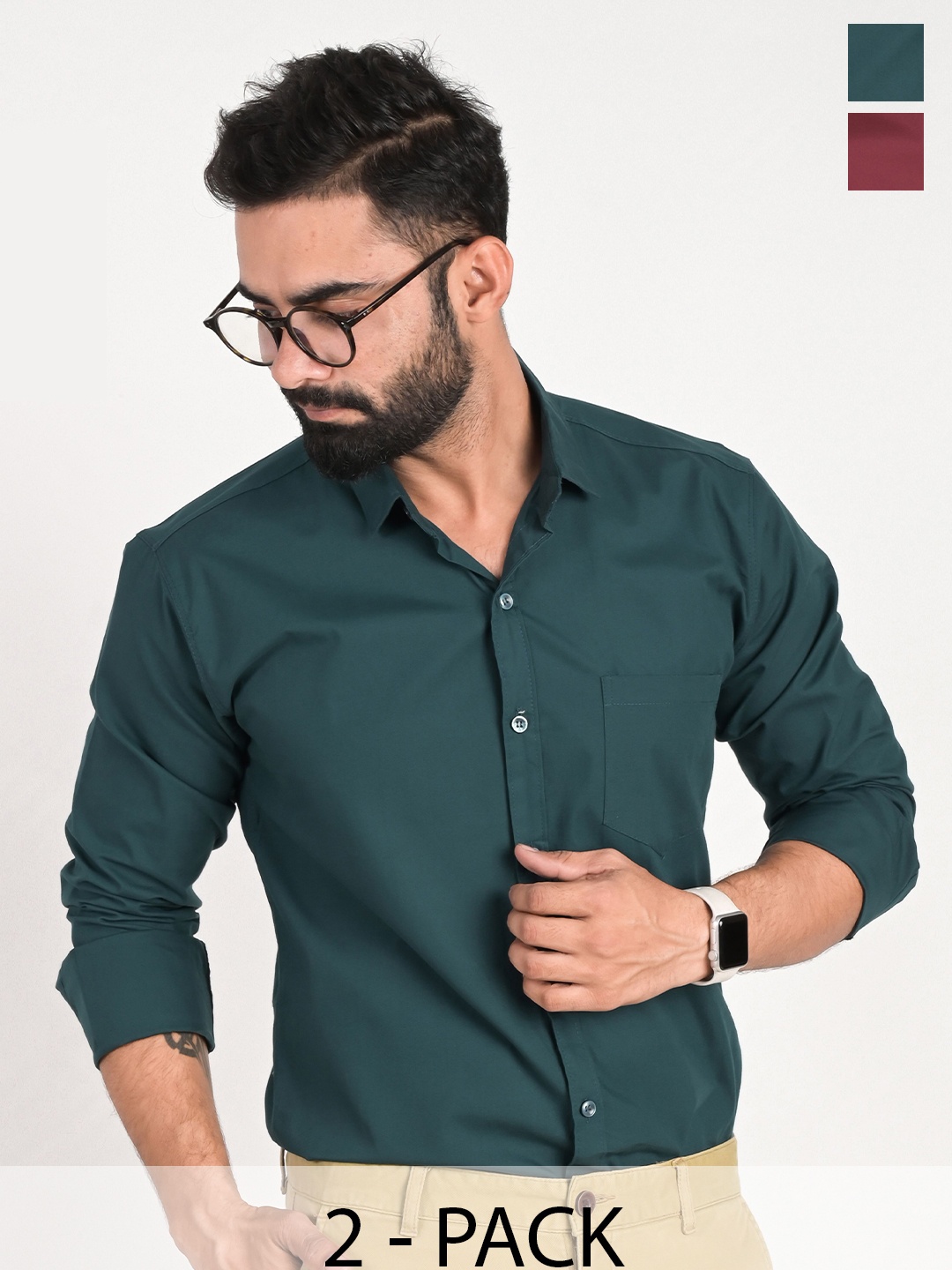 

FUBAR Men Slim Fit Opaque Formal Shirt, Green