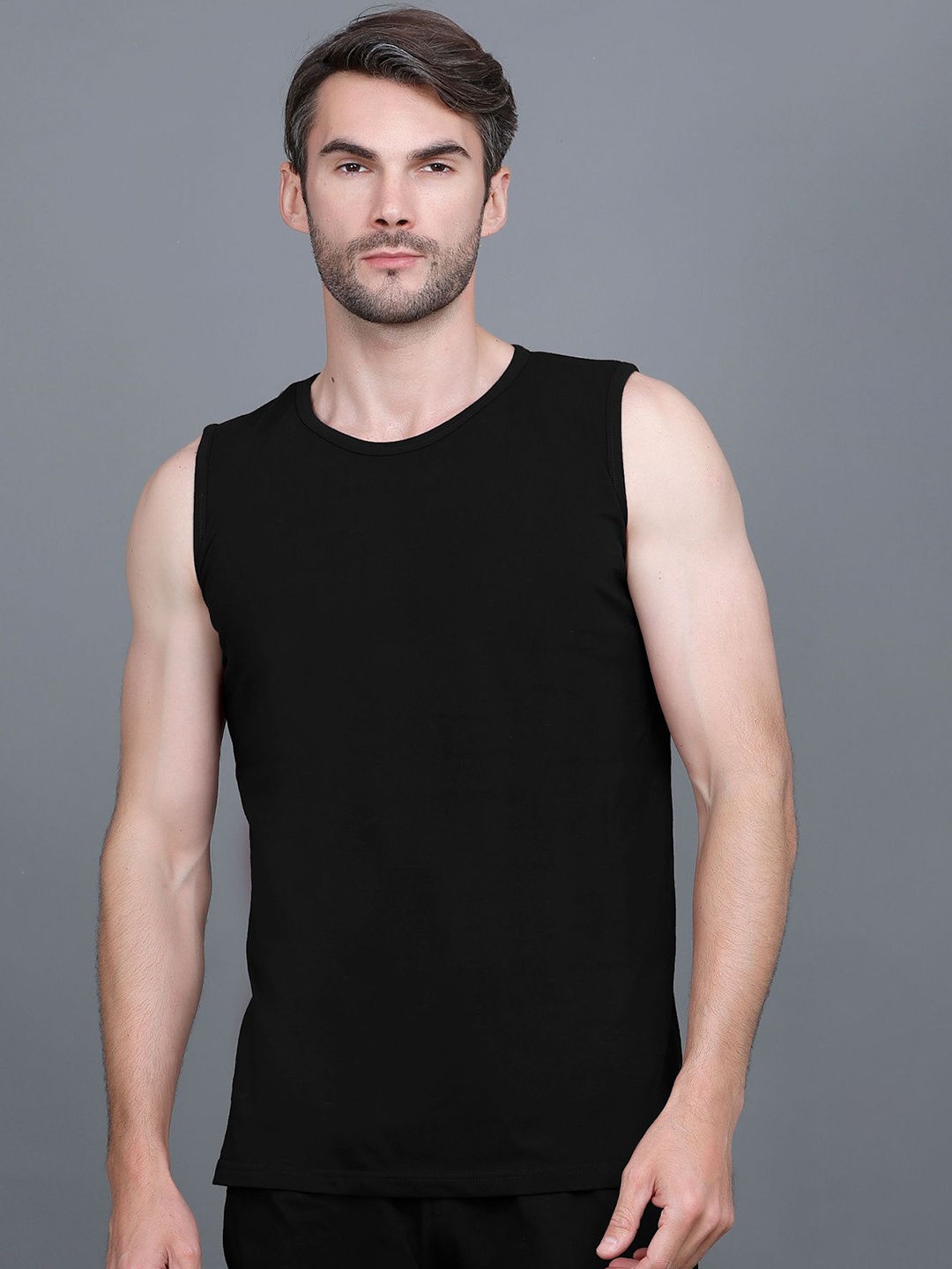 

GODFREY Round Neck Sleeveless Innerwear Vest, Black