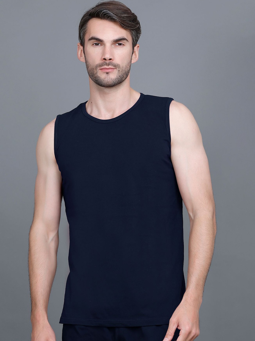 

GODFREY Men Sleeveless Innerwear Gym Vest, Navy blue