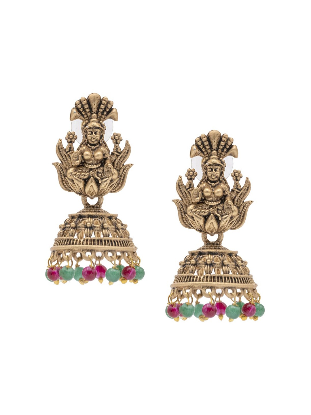 

Shining Jewel - By Shivansh Gold-Plated Artificial Beads Temple Jhumkas Earrings, Multi