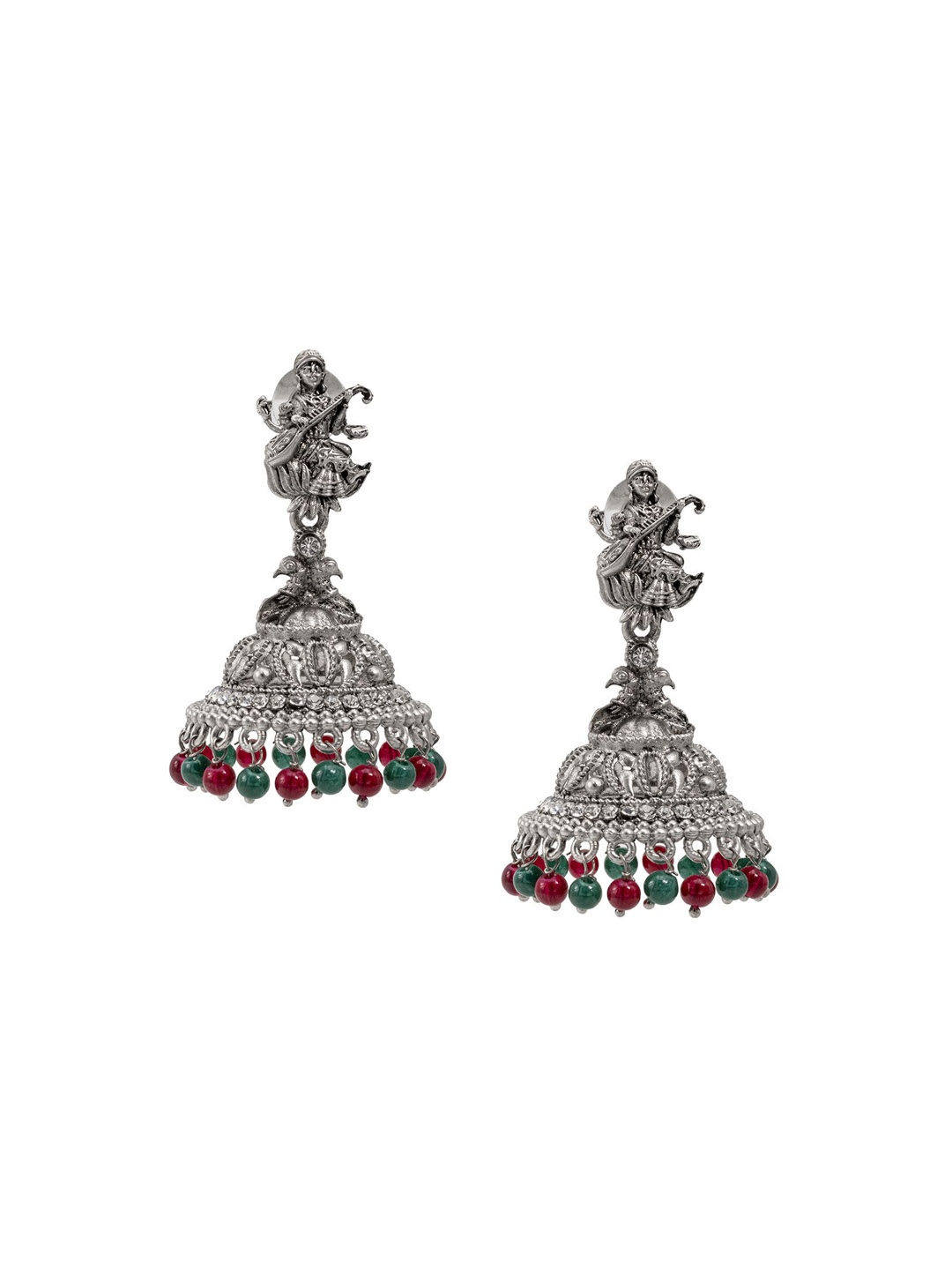 

Shining Jewel - By Shivansh Silver-Plated Brass Artificial Beads Jhumkas Earrings, Multi